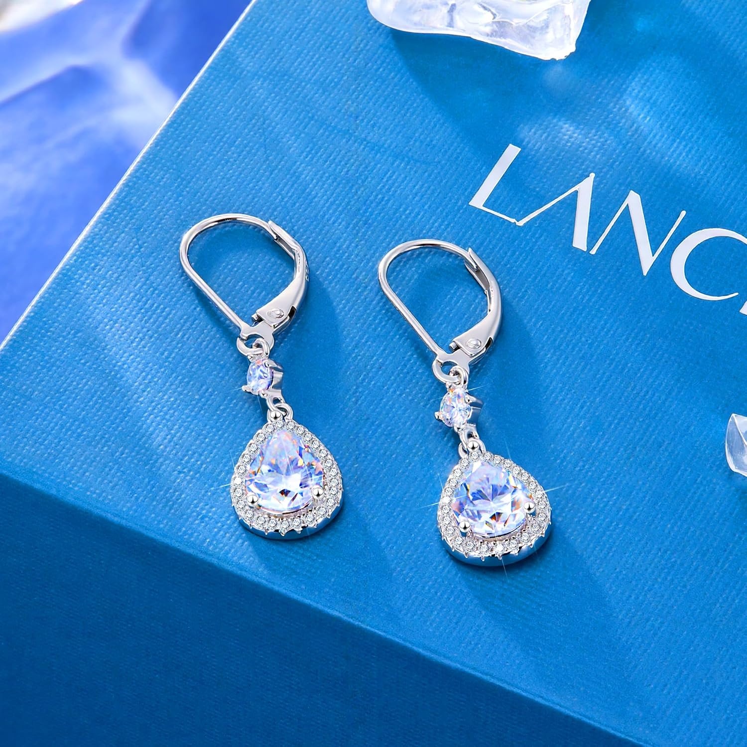 2.7ct Moissanite Earrings for Women, Silver Teardrop Dangle Earrings, Gold Leverback Hypoallergenic D Color Brilliant Lab Created Moissanite Drop Earring for Women Trendy Jewelry Gifts(Silver 2.7ct((1.25+0.1ct)*2))