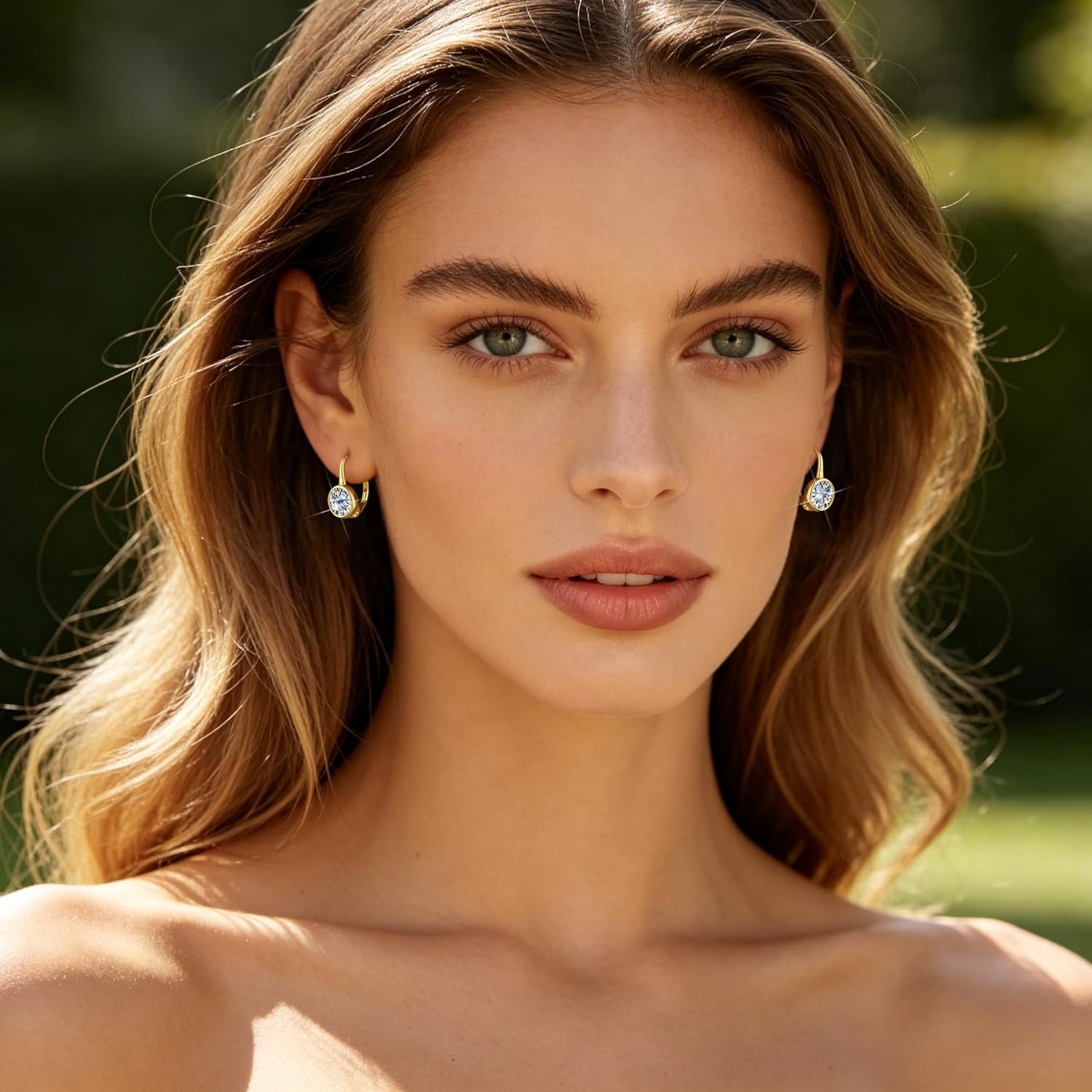 Moissanite Hoop Earrings for Women, 2ct D Color VVS1 Round Cut Bezel Drop Earrings, 14K Gold & White Gold Plated Hypoallergenic Leverback, Lab Created Diamond Jewelry Gifts(2.0ct 1 pair (1.0ct*2)-6.5mm-gold plated)
