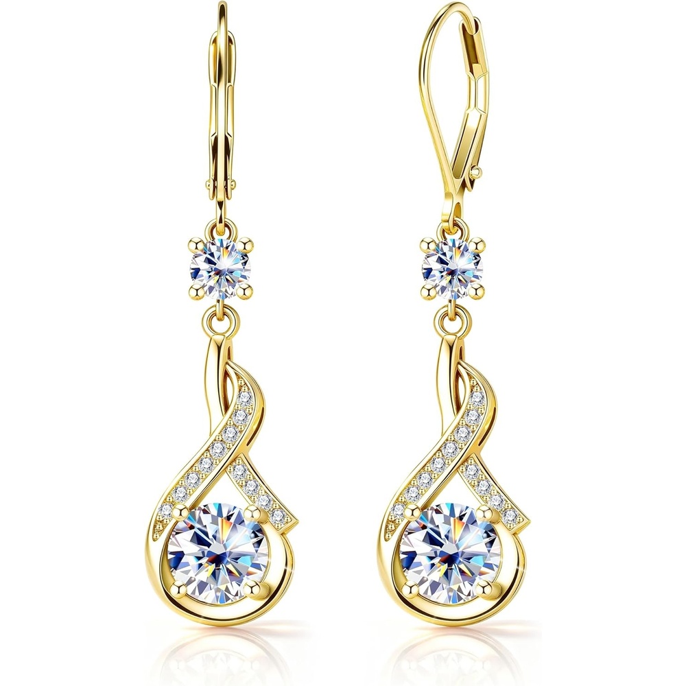 Moissanite Dangle Earrings for Women Silver Moissanite Dangle Earrings 2.6ct D Color Cut Lab Created Leverback Silver Drop Earring for Women Jewelry Gifts(Gold)