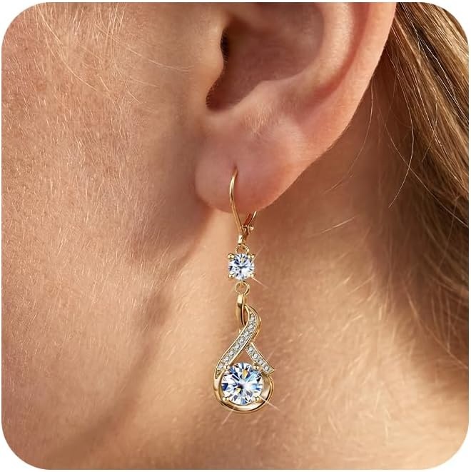 Moissanite Dangle Earrings for Women Silver Moissanite Dangle Earrings 2.6ct D Color Cut Lab Created Leverback Silver Drop Earring for Women Jewelry Gifts(Gold)
