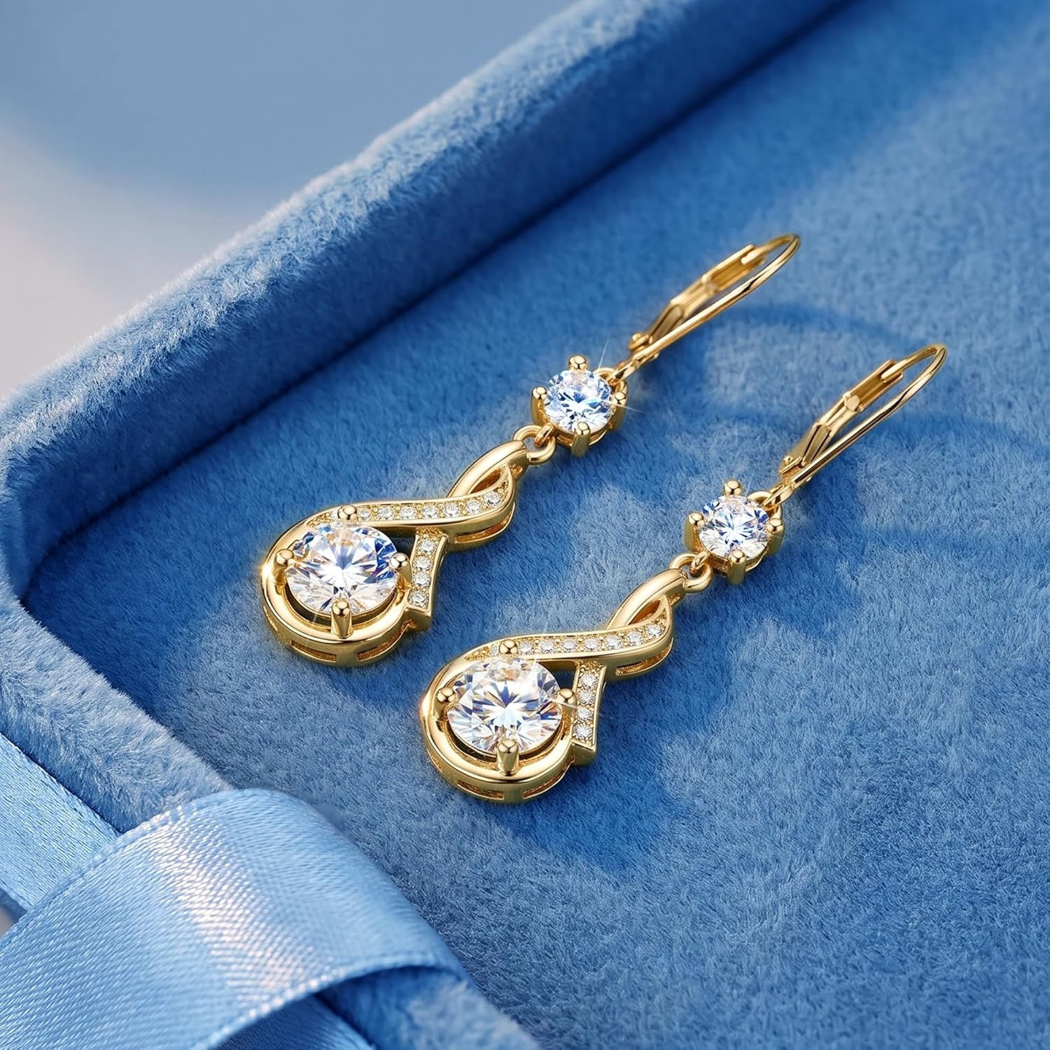 Moissanite Dangle Earrings for Women Silver Moissanite Dangle Earrings 2.6ct D Color Cut Lab Created Leverback Silver Drop Earring for Women Jewelry Gifts(Gold)