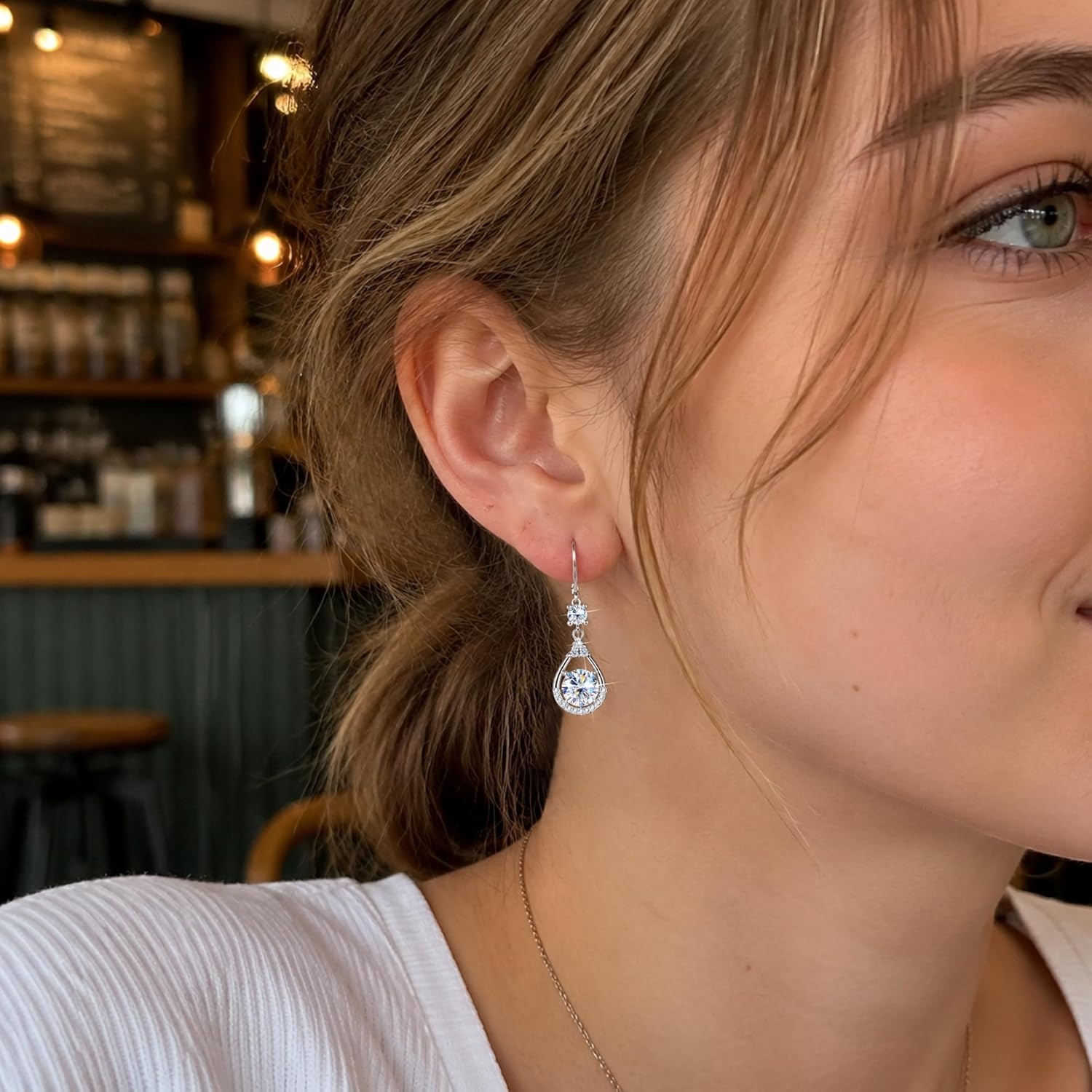 Moissanite Earrings for Women,Silver Moissanite Diamond Dangle Earrings 3ct D Color Cut Lab Created Hypoallergenic Trendy Gold Leverback Dangle Drop Earring for Women Jewelry Gifts in Box(A1-Silver_3.0CT(1.5ct*2))