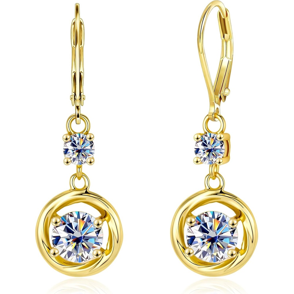 2.6ct Moissanite Dangle Earrings for Women Circle Twist Leverback Earring(Gold 2.6ct(1.3ct*2))