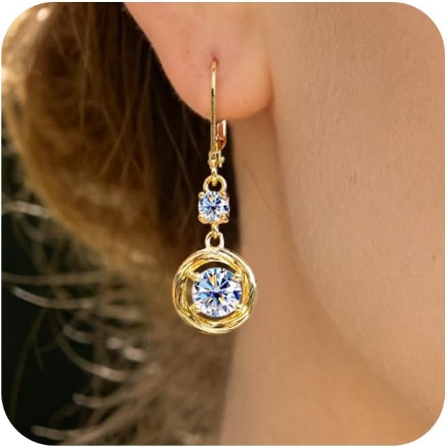 2.6ct Moissanite Dangle Earrings for Women Circle Twist Leverback Earring(Gold 2.6ct(1.3ct*2))