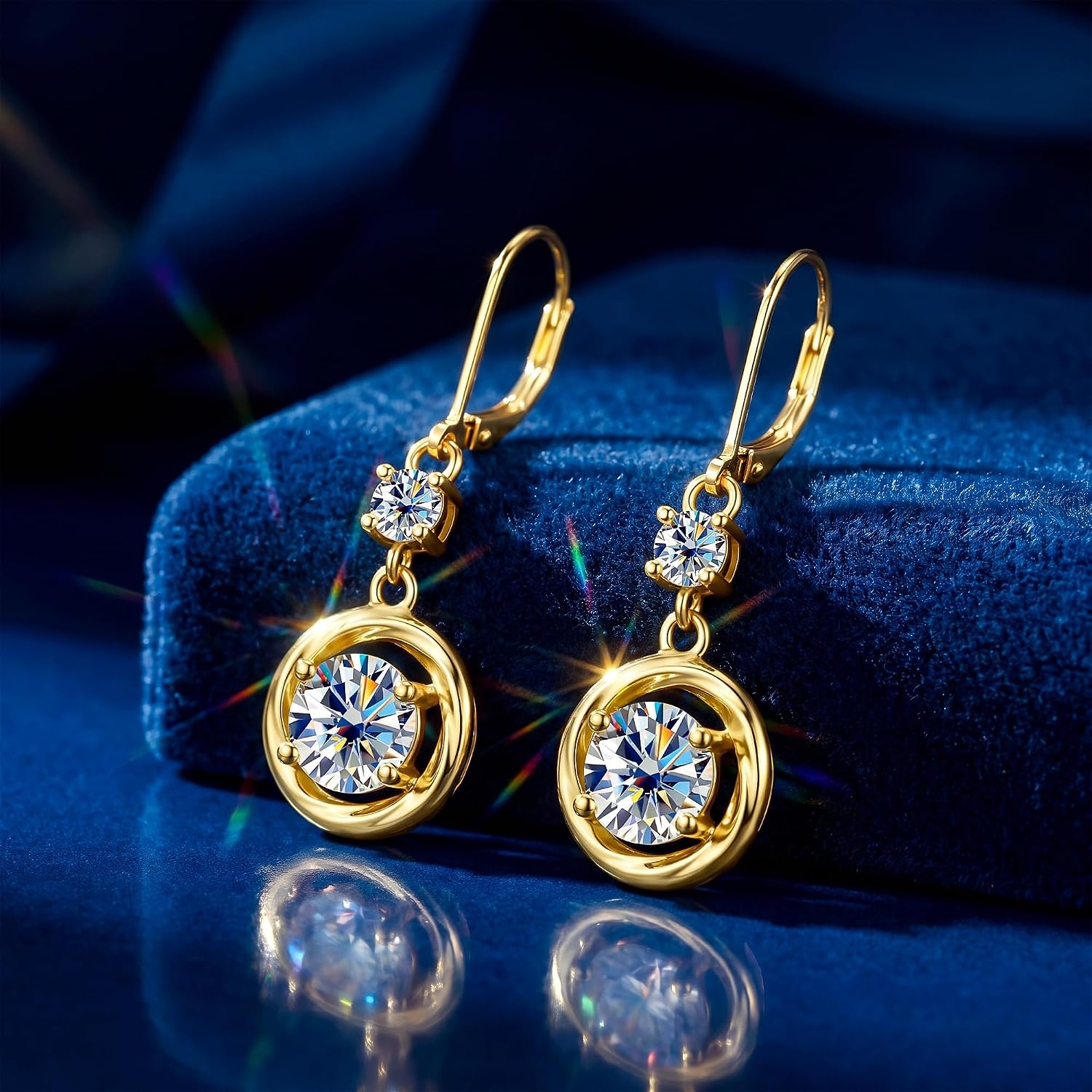 2.6ct Moissanite Dangle Earrings for Women Circle Twist Leverback Earring(Gold 2.6ct(1.3ct*2))