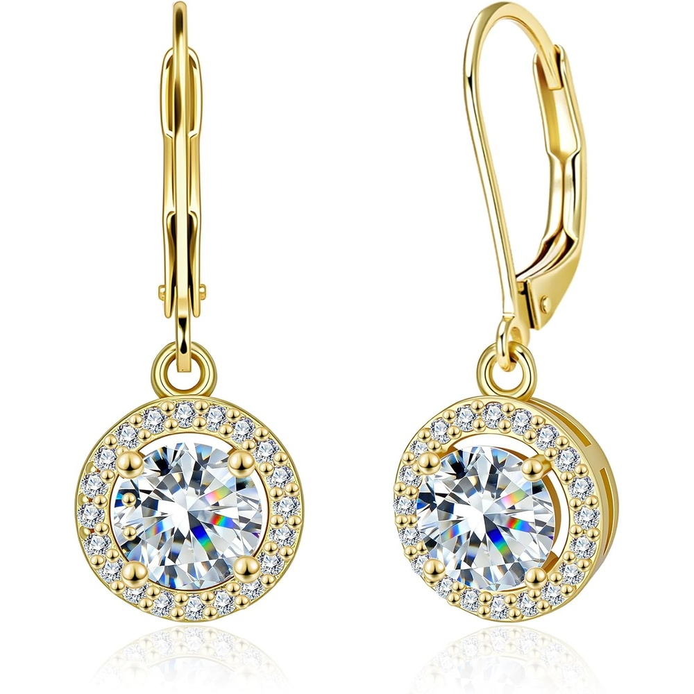 Moissanite Dangle Earrings, Hypoallergenic 925 Sterling Silver Dangle Earrings 2.0ct (1.0ct*2) Round Cut Lab Created D Color Moissanite Gold Hoop Drop Earring for Women Lady(C-Gold_2.0CT(1ct*2))