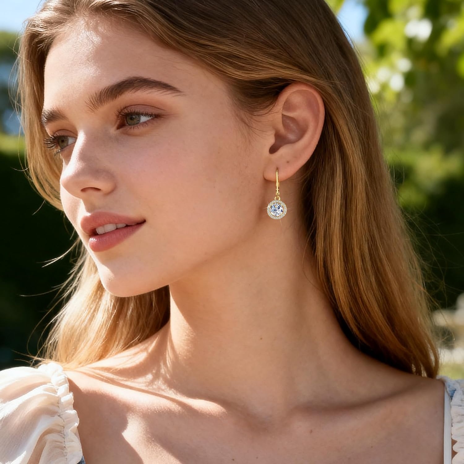 Moissanite Dangle Earrings, Hypoallergenic 925 Sterling Silver Dangle Earrings 2.0ct (1.0ct*2) Round Cut Lab Created D Color Moissanite Gold Hoop Drop Earring for Women Lady(C-Gold_2.0CT(1ct*2))