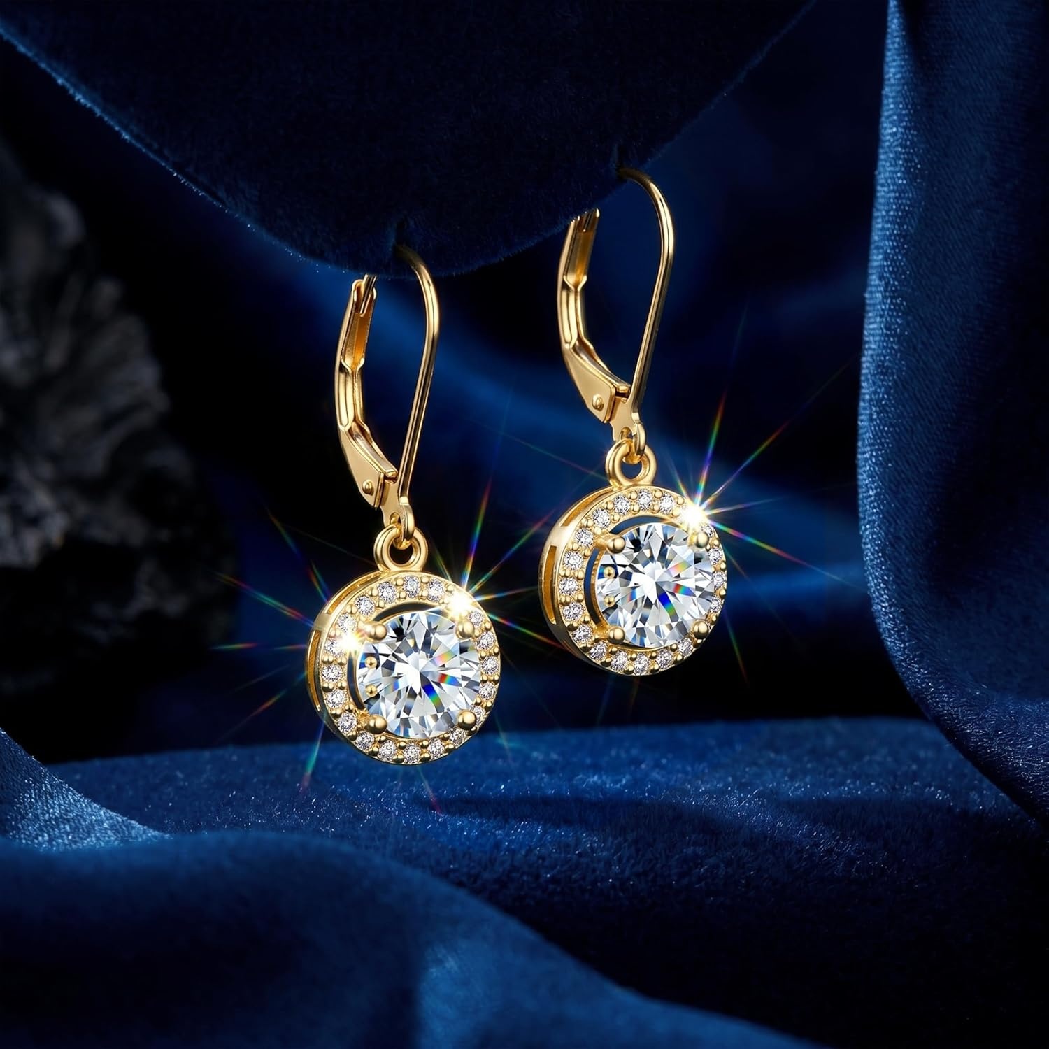Moissanite Dangle Earrings, Hypoallergenic 925 Sterling Silver Dangle Earrings 2.0ct (1.0ct*2) Round Cut Lab Created D Color Moissanite Gold Hoop Drop Earring for Women Lady(C-Gold_2.0CT(1ct*2))