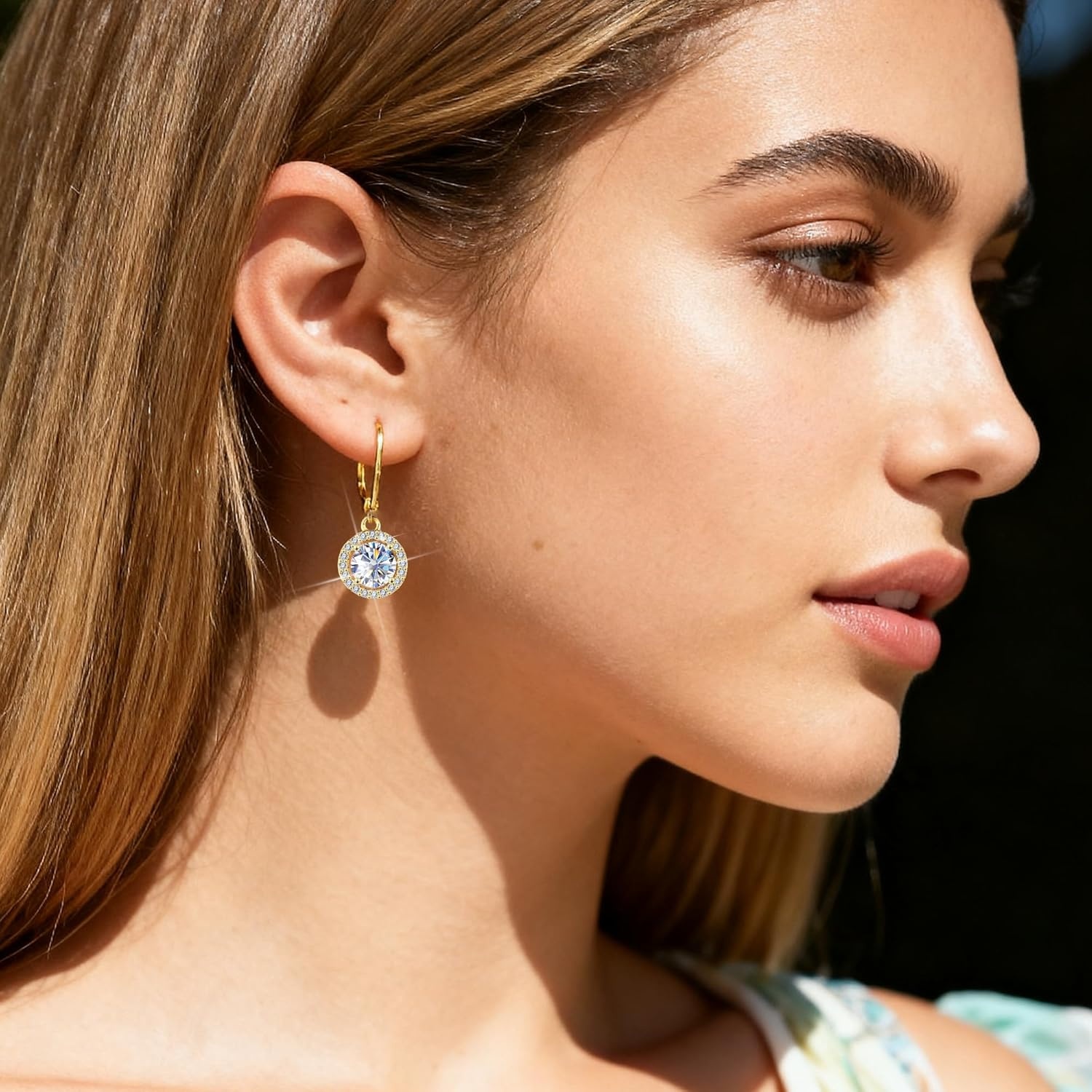 Moissanite Dangle Earrings, Hypoallergenic 925 Sterling Silver Dangle Earrings 2.0ct (1.0ct*2) Round Cut Lab Created D Color Moissanite Gold Hoop Drop Earring for Women Lady(C-Gold_2.0CT(1ct*2))
