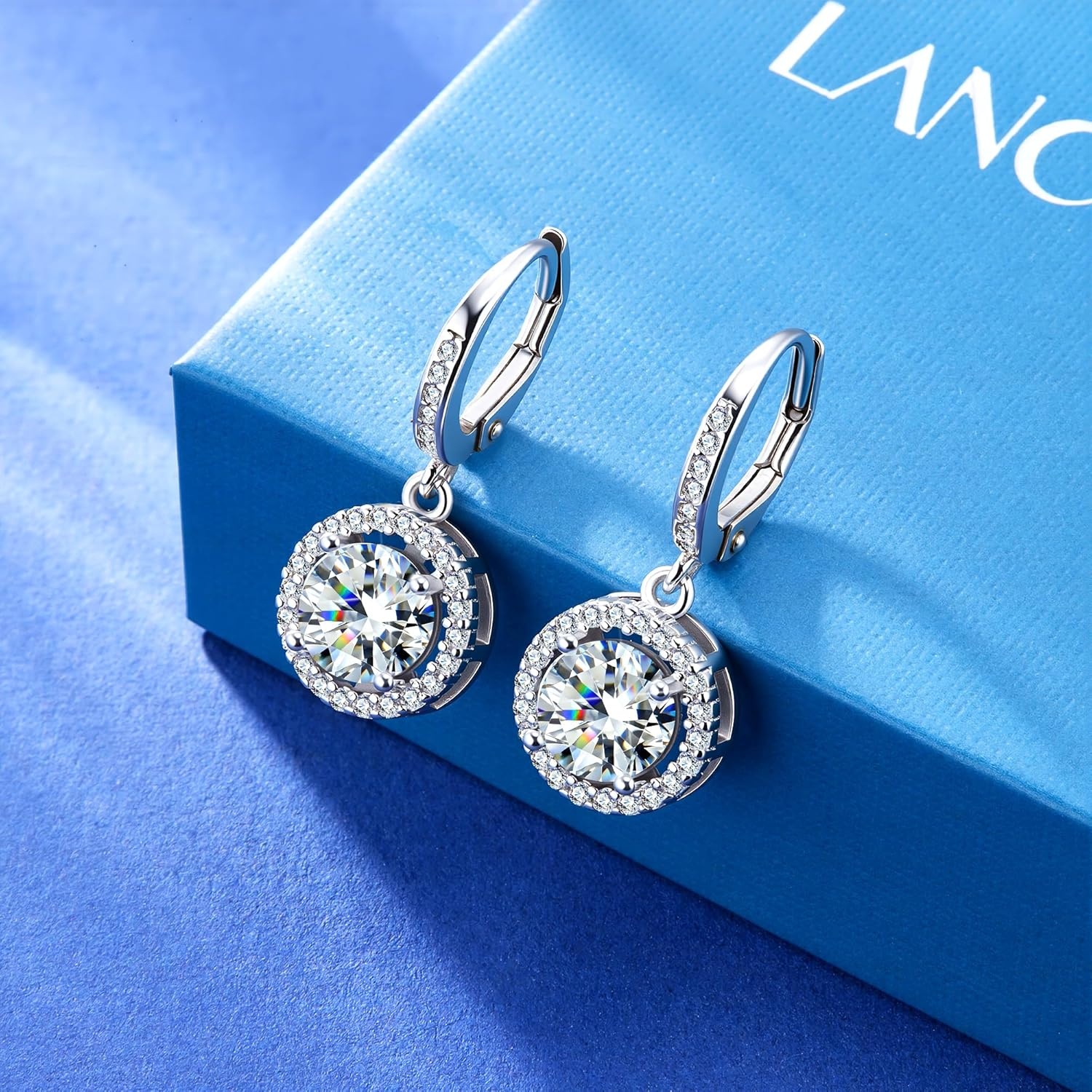 Moissanite Dangle Earrings, Hypoallergenic 925 Sterling Silver Dangle Earrings 2.0ct (1.0ct*2) Round Cut Lab Created D Color Moissanite Gold Hoop Drop Earring for Women Lady(A1-Silver_2.0CT(1ct*2))