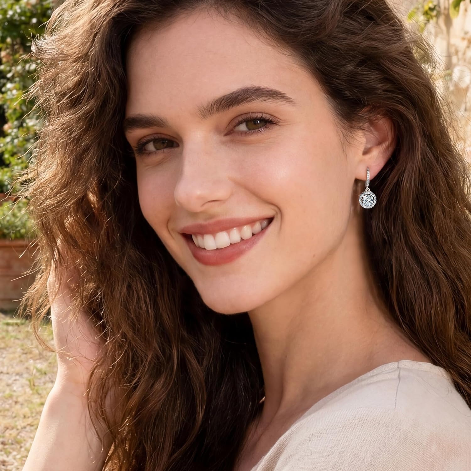 Moissanite Dangle Earrings, Hypoallergenic 925 Sterling Silver Dangle Earrings 2.0ct (1.0ct*2) Round Cut Lab Created D Color Moissanite Gold Hoop Drop Earring for Women Lady(A1-Silver_2.0CT(1ct*2))