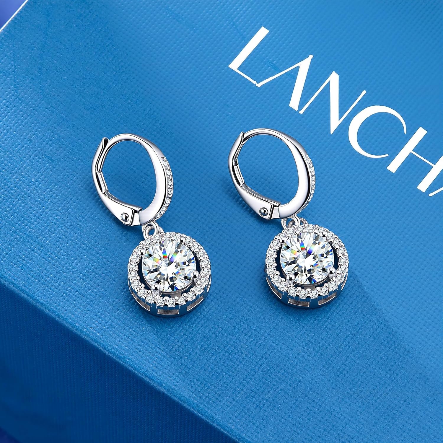 Moissanite Dangle Earrings, Hypoallergenic 925 Sterling Silver Dangle Earrings 2.0ct (1.0ct*2) Round Cut Lab Created D Color Moissanite Gold Hoop Drop Earring for Women Lady(A1-Silver_2.0CT(1ct*2))