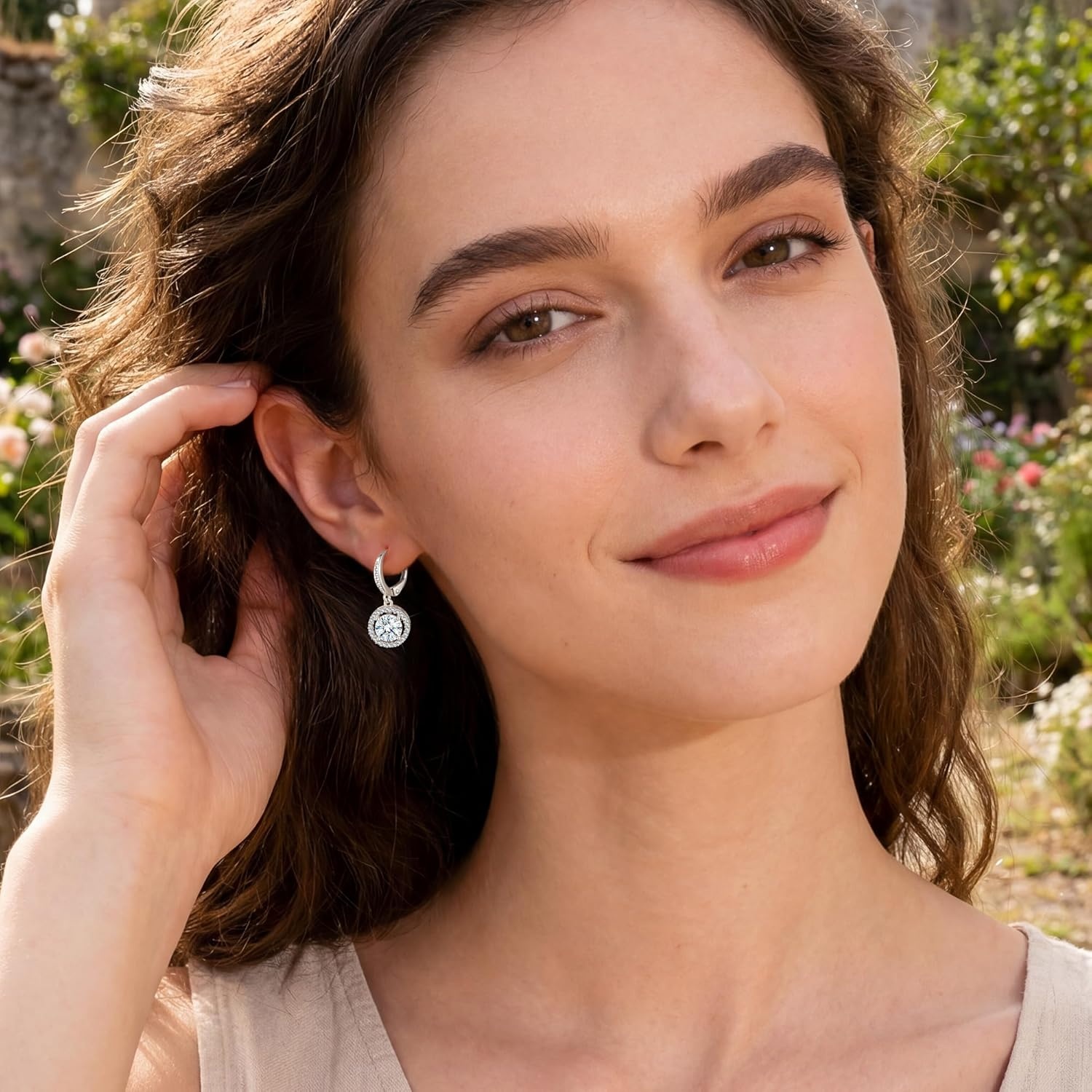 Moissanite Dangle Earrings, Hypoallergenic 925 Sterling Silver Dangle Earrings 2.0ct (1.0ct*2) Round Cut Lab Created D Color Moissanite Gold Hoop Drop Earring for Women Lady(A1-Silver_2.0CT(1ct*2))