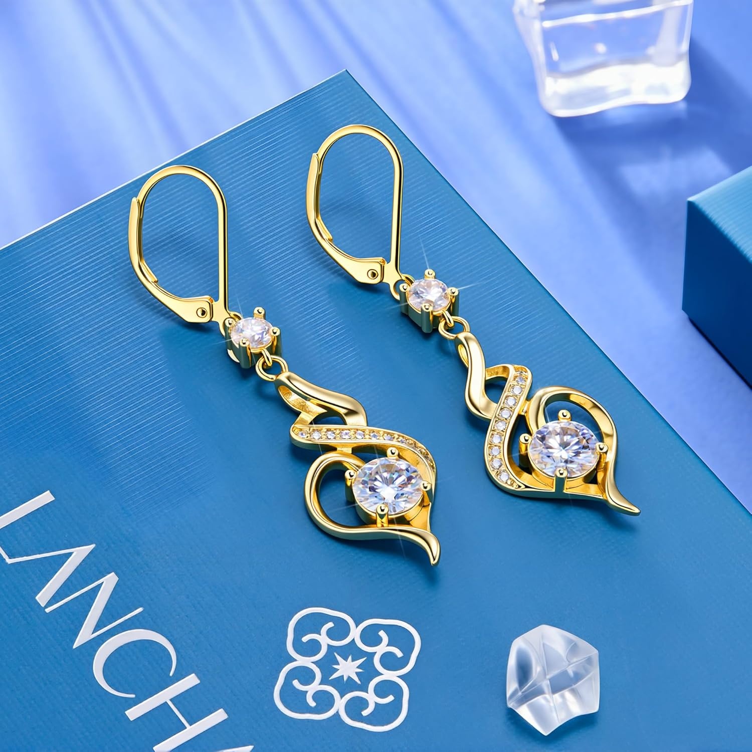 2.6CT Moissanite Dangle Earrings for Women, 14K Gold Plated French Hook Twisted Heart Drop Earrings with GRA Certificate, Silver Long Dangle Leverback Earring Jewelry Gifts in Box(Gold)