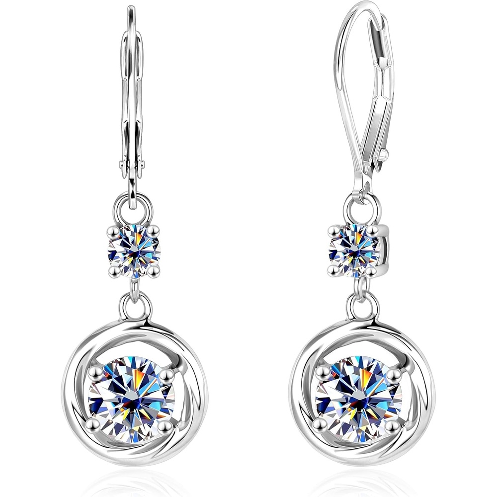 2.6ct Moissanite Dangle Earrings for Women Circle Twist Leverback Earring(Silver 2.6ct(1.3ct*2))