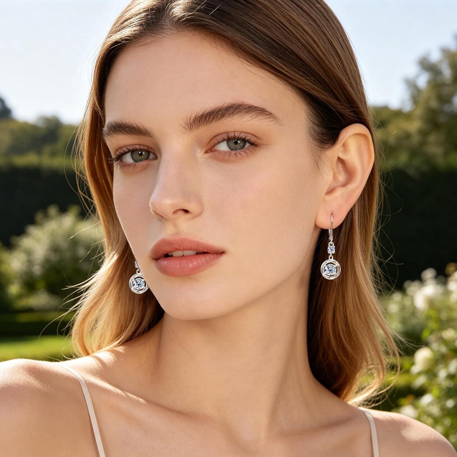 2.6ct Moissanite Dangle Earrings for Women Circle Twist Leverback Earring(Silver 2.6ct(1.3ct*2))