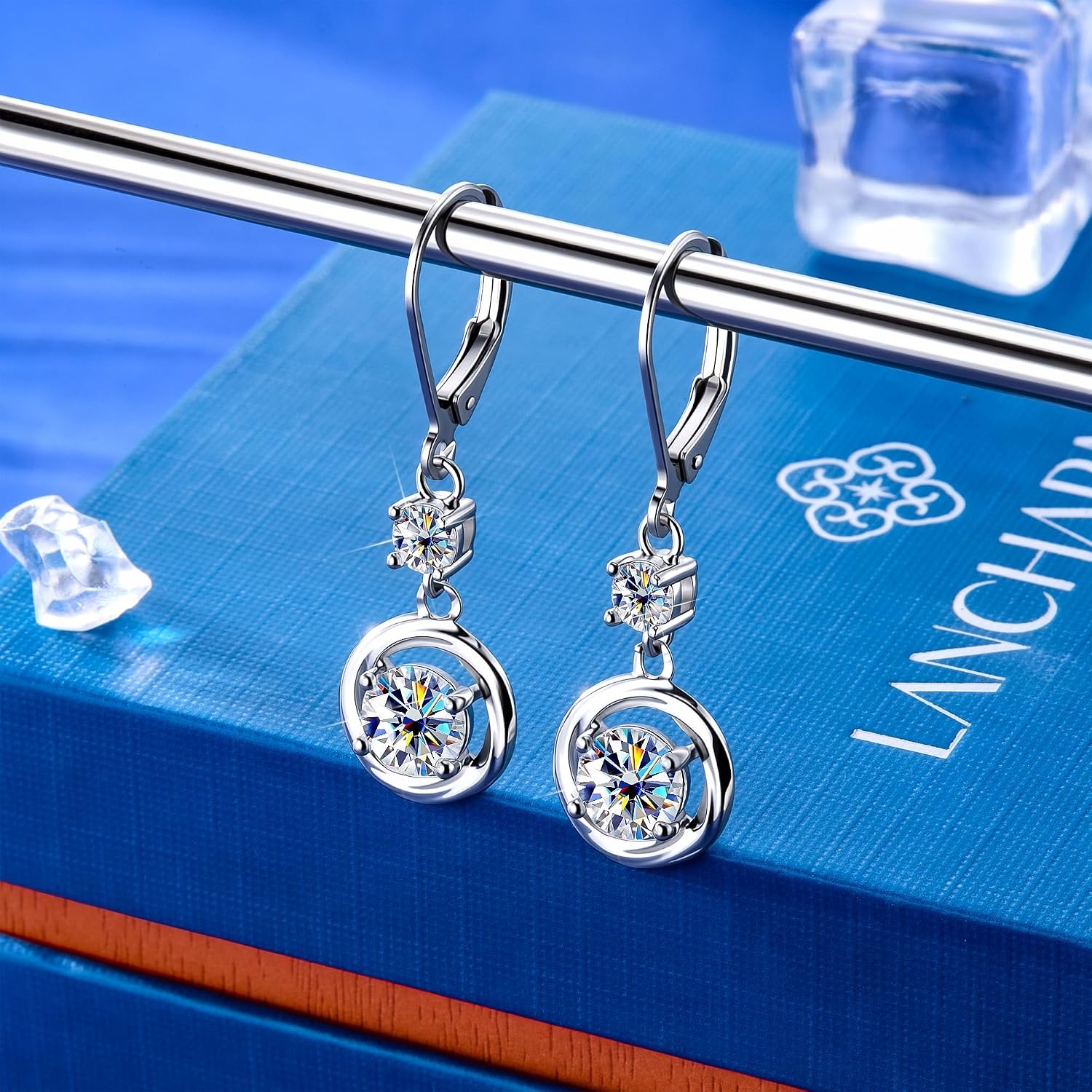 2.6ct Moissanite Dangle Earrings for Women Circle Twist Leverback Earring(Silver 2.6ct(1.3ct*2))