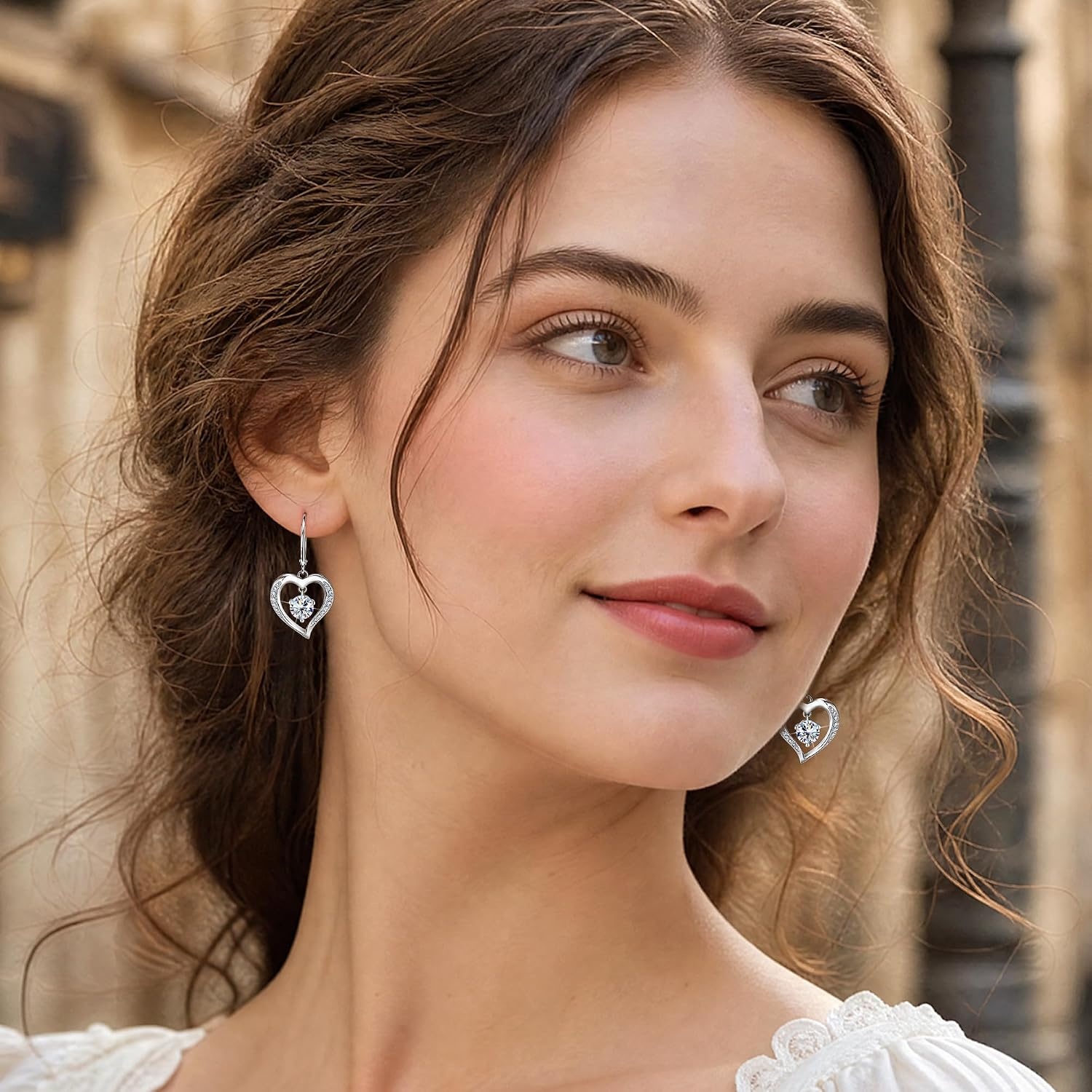 Moissanite Drop Earrings for Women Heart Diamond Dangle Earrings Gifts | 14K Gold /Silver Plated Trendy Hypoallergenic Heart Dangly Earrings, 2ct D VVS1 Round Moissanite, Jewelry Gift Box(Silver 2.0ct(1ct*2))