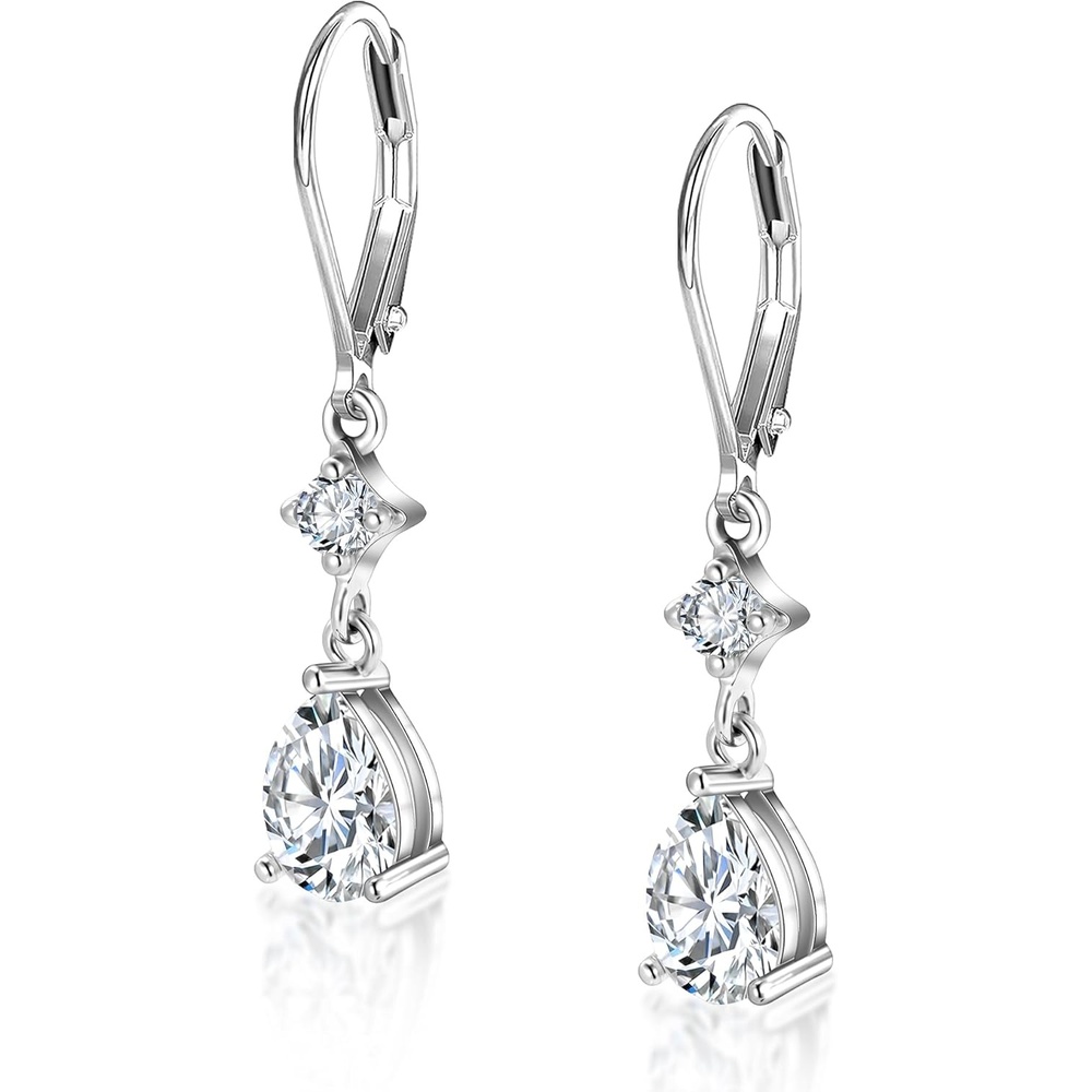 1.2ct Monissanite Dangle Earrings for Women D Color Lab Created Moissanite Teardrop Dangle Drop Earrings Hypoallergenic French Leverback Earings(Silver-1.2ct)