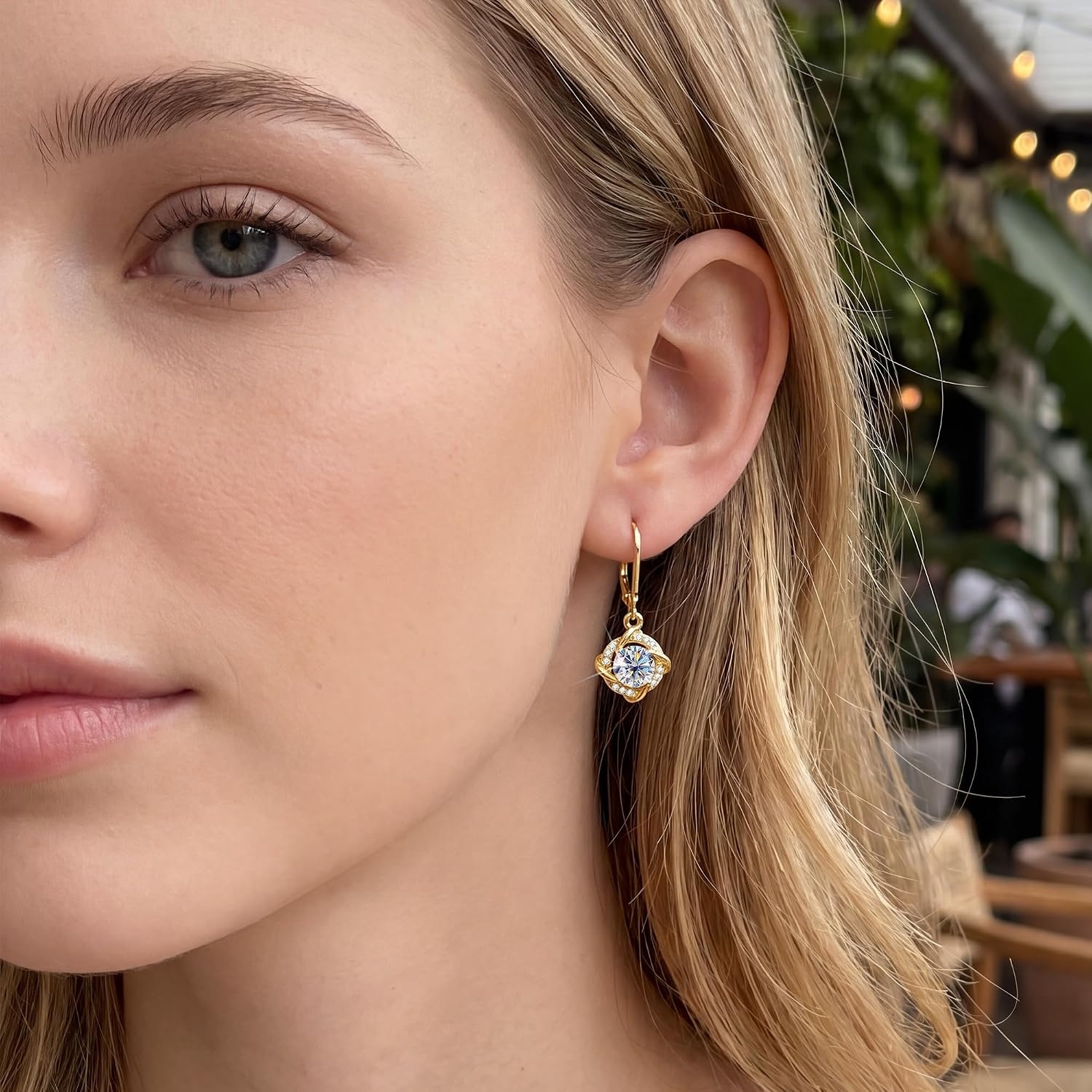 Moissanite Drop Earrings for Women Moissanite Dangle Earrings, 2ct | VVS1 Moissanite Leverback Hypoallergenic D Color Round Cut Lab Grown Created Diamond Dangly Dangling Trendy Jewelry Gifts(Gold 2.0ct(1ct*2))