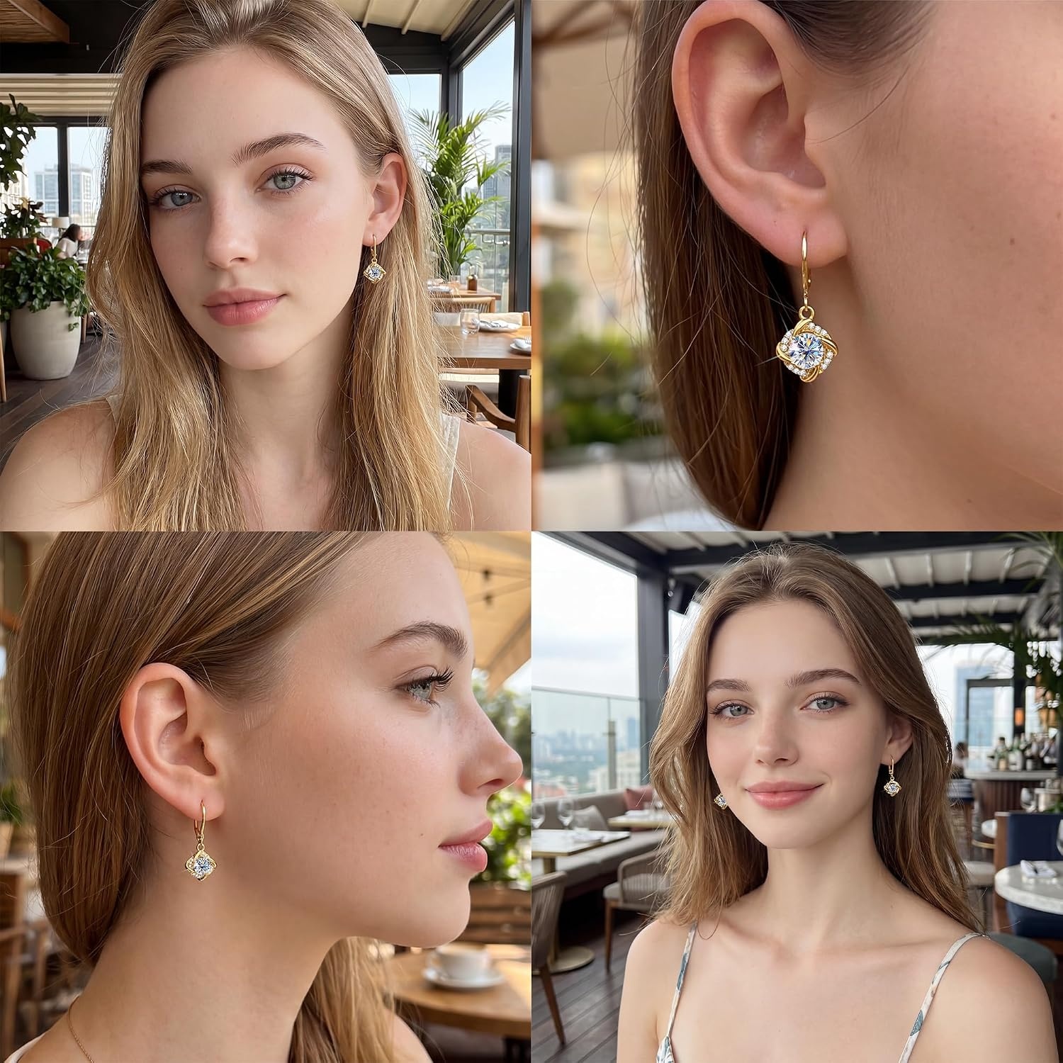 Moissanite Drop Earrings for Women Moissanite Dangle Earrings, 2ct | VVS1 Moissanite Leverback Hypoallergenic D Color Round Cut Lab Grown Created Diamond Dangly Dangling Trendy Jewelry Gifts(Gold 2.0ct(1ct*2))