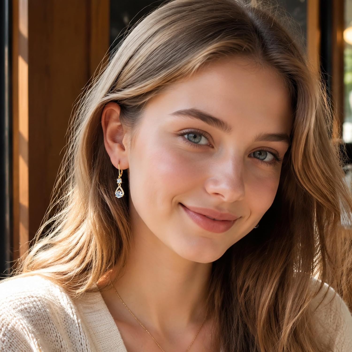 2ct Moissanite Dangle Earrings for Women Trendy Moissanite Drop Earrings | VVS1 D Color Lab Created Round Cut Moissanite Silver Drop Earrings Hypoallergenic French Leverback(Gold-1ct x 2)