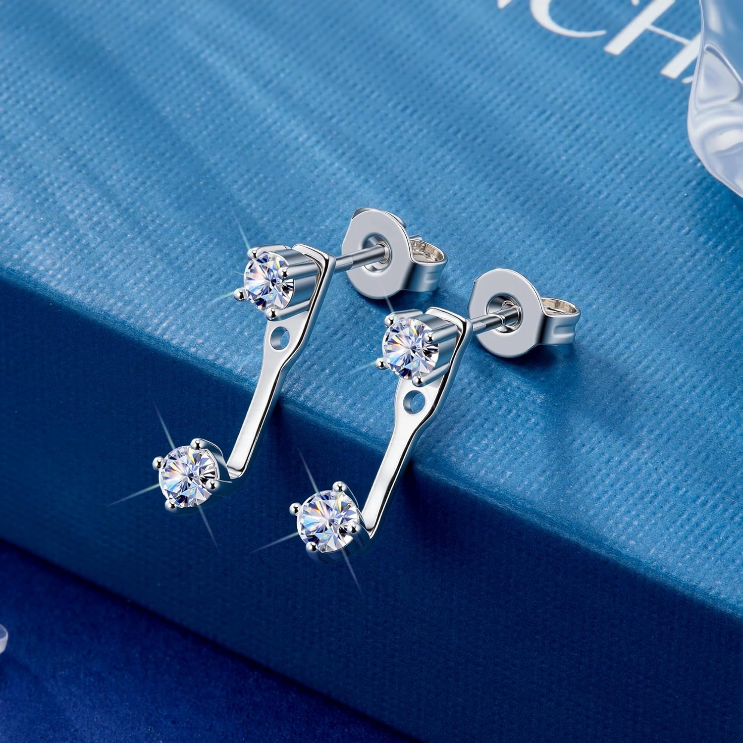 Moissanite Earrings Jacket for Women,925 Sterling Silver Diamond Stud Earrings Hypoallergenic 14k Gold Moissanite Earring Jackets for Studs Jewelry Gifts Lab Created Diamonds D Color VVS1(SilverA-0.4ct(0.1*4))