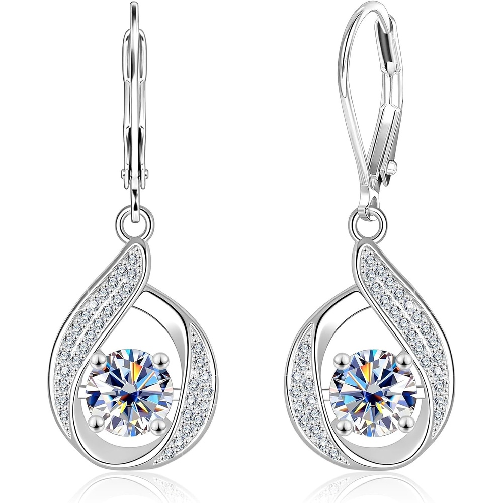 2ct Moissanite Drop Earrings for Women Moissanite Dangle Earrings | VVS1 Moissanite Lab Grown Created Diamond Dangling D Color Round Cut Dangly Leverback Hypoallergenic Trendy Jewelry Gifts(Silver 2.0ct(1ct*2))