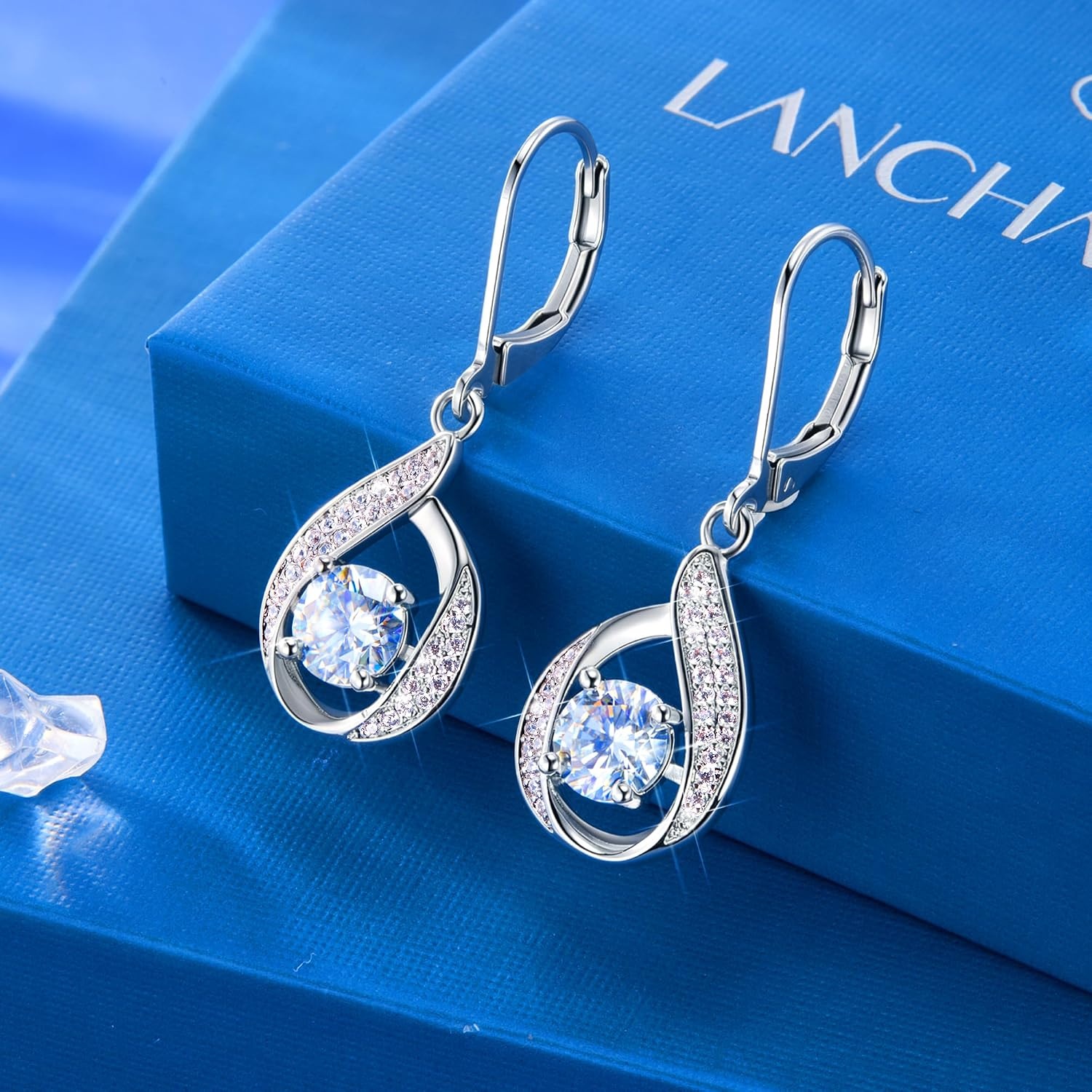 2ct Moissanite Drop Earrings for Women Moissanite Dangle Earrings | VVS1 Moissanite Lab Grown Created Diamond Dangling D Color Round Cut Dangly Leverback Hypoallergenic Trendy Jewelry Gifts(Silver 2.0ct(1ct*2))