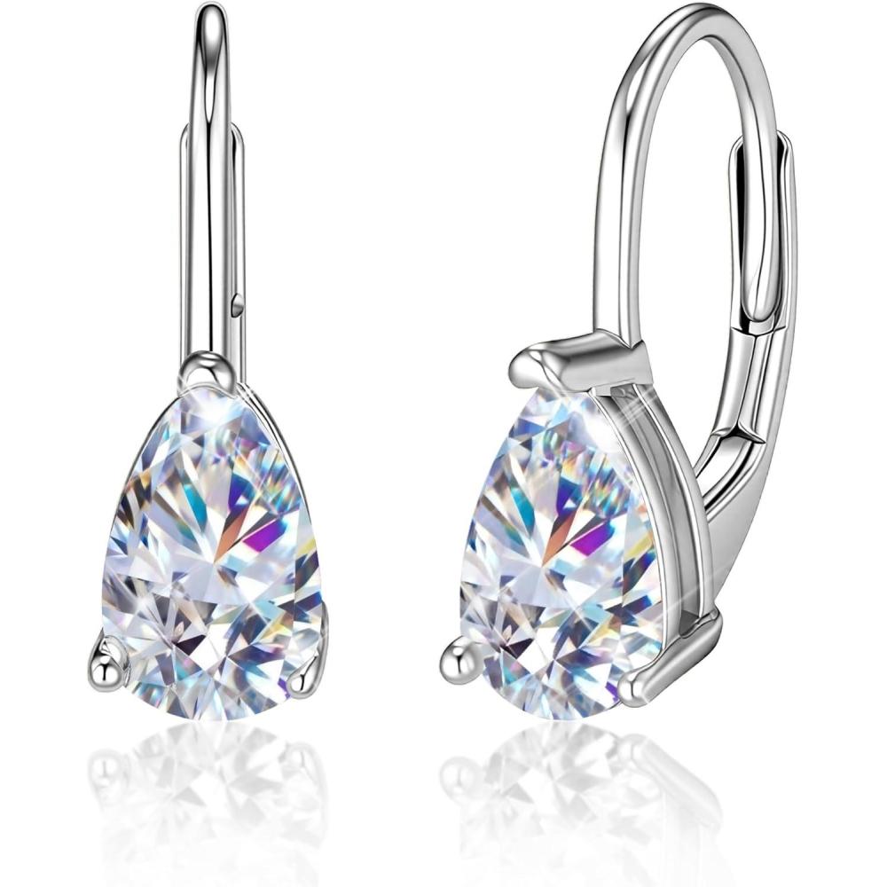 Teardrop Moissanite Earrings for Women, 14K Gold 925 Sterling Silver Hoop Earringsgs 2.0ct (1.0ct*2) D Color Round Cut Lab Created Moissanite Heart Diamond Hoops Earring for Women Jewelry Gifts in Box(Silver 1 carat * 2)