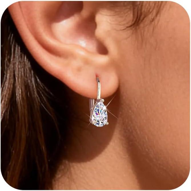 Teardrop Moissanite Earrings for Women, 14K Gold 925 Sterling Silver Hoop Earringsgs 2.0ct (1.0ct*2) D Color Round Cut Lab Created Moissanite Heart Diamond Hoops Earring for Women Jewelry Gifts in Box(Silver 1 carat * 2)