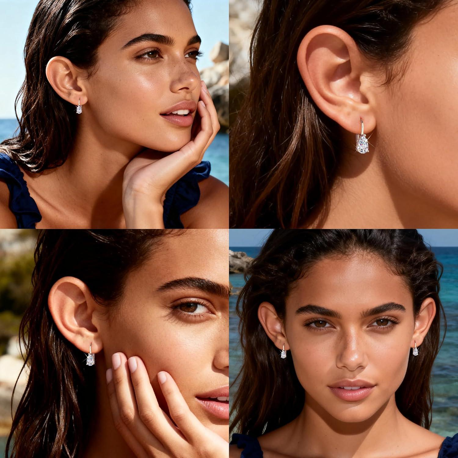 Teardrop Moissanite Earrings for Women, 14K Gold 925 Sterling Silver Hoop Earringsgs 2.0ct (1.0ct*2) D Color Round Cut Lab Created Moissanite Heart Diamond Hoops Earring for Women Jewelry Gifts in Box(Silver 1 carat * 2)