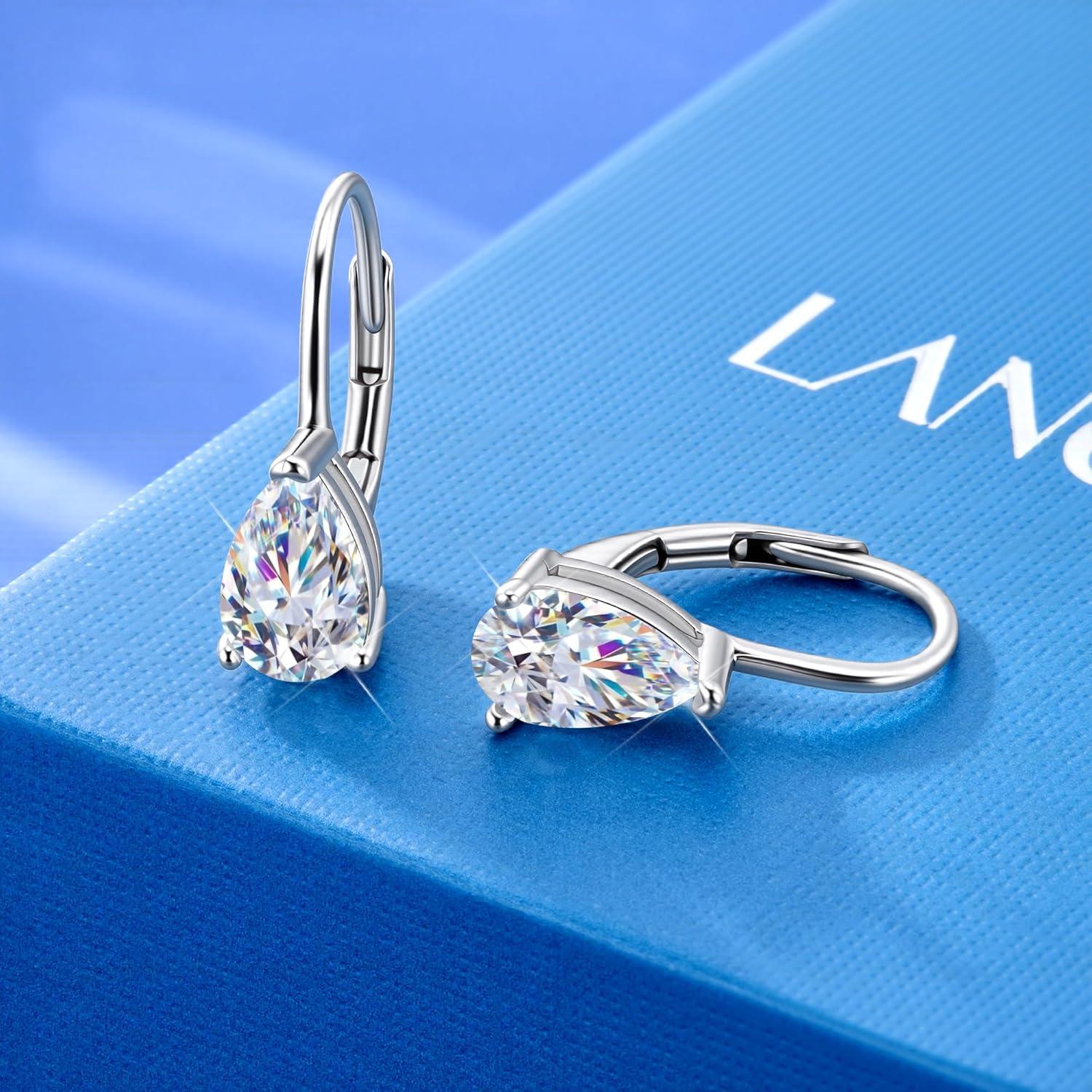 Teardrop Moissanite Earrings for Women, 14K Gold 925 Sterling Silver Hoop Earringsgs 2.0ct (1.0ct*2) D Color Round Cut Lab Created Moissanite Heart Diamond Hoops Earring for Women Jewelry Gifts in Box(Silver 1 carat * 2)