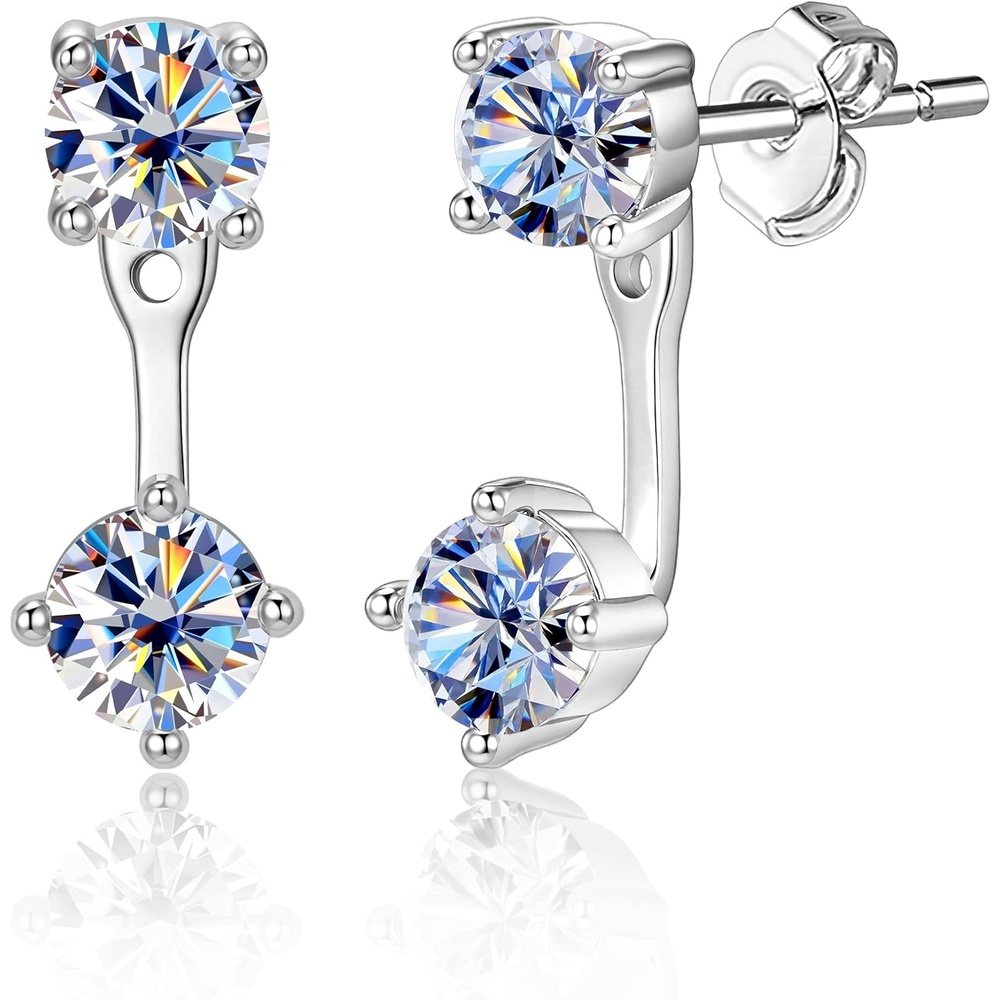 Moissanite Earrings Jacket for Women,925 Sterling Silver Diamond Stud Earrings Hypoallergenic 14k Gold Moissanite Earring Jackets for Studs Jewelry Gifts Lab Created Diamonds D Color VVS1(SilverB -2.0ct (0.5*4))