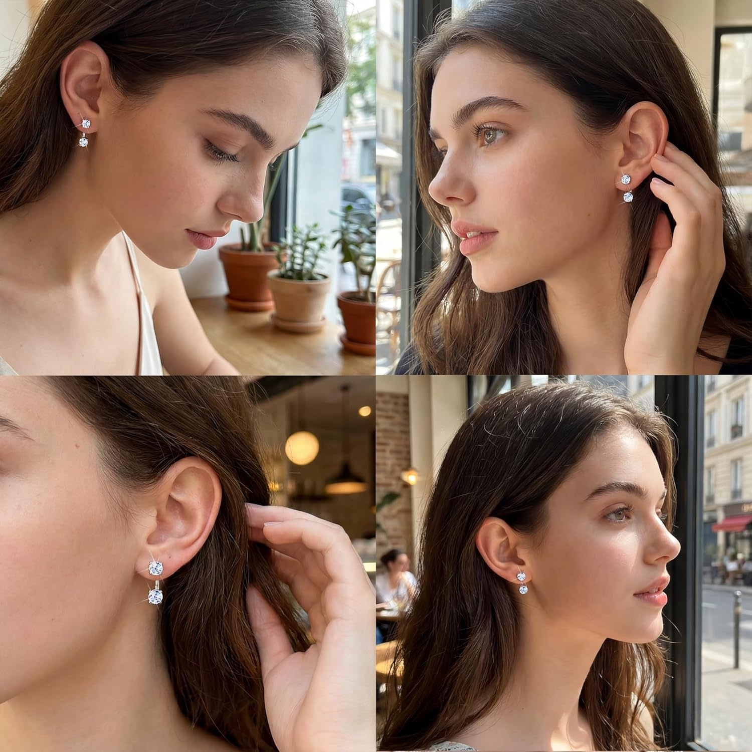 Moissanite Earrings Jacket for Women,925 Sterling Silver Diamond Stud Earrings Hypoallergenic 14k Gold Moissanite Earring Jackets for Studs Jewelry Gifts Lab Created Diamonds D Color VVS1(SilverB -2.0ct (0.5*4))