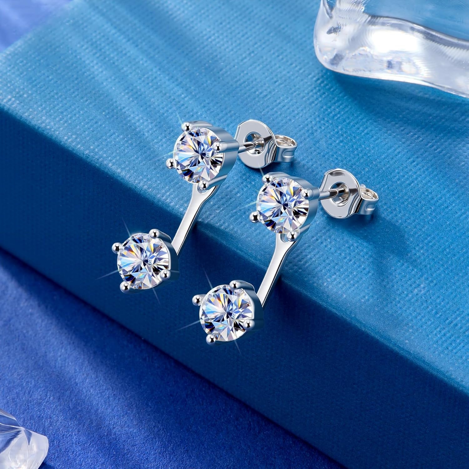 Moissanite Earrings Jacket for Women,925 Sterling Silver Diamond Stud Earrings Hypoallergenic 14k Gold Moissanite Earring Jackets for Studs Jewelry Gifts Lab Created Diamonds D Color VVS1(SilverB -2.0ct (0.5*4))