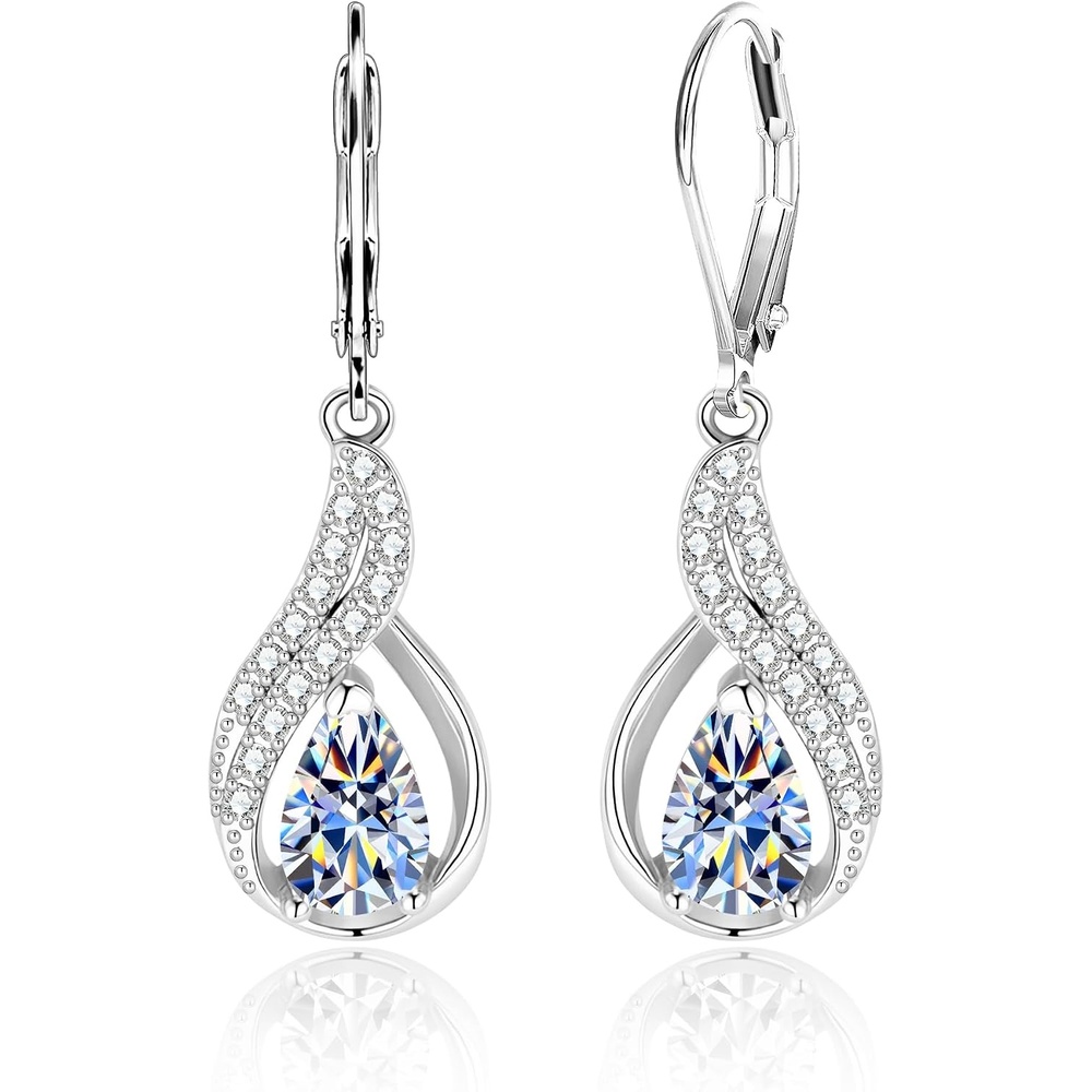 Gold Teardrop 2ct Moissanite Diamond Dangle Earrings for Women Jewelry | vvs moissanite leverback hypoallergenic D color pear cut lab grown created diamond dangly dangling trendy jewelry gifts(Silver 2.0ct(1ct*2))