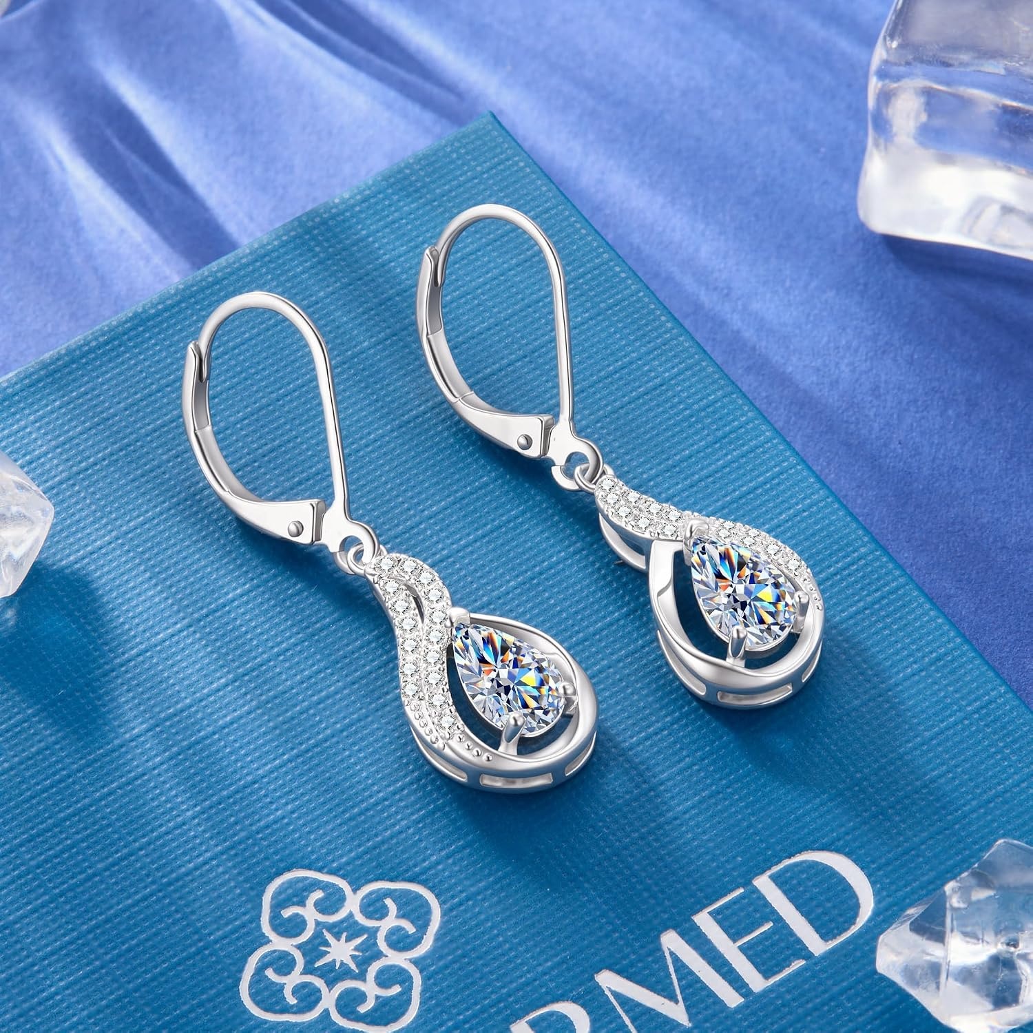 Gold Teardrop 2ct Moissanite Diamond Dangle Earrings for Women Jewelry | vvs moissanite leverback hypoallergenic D color pear cut lab grown created diamond dangly dangling trendy jewelry gifts(Silver 2.0ct(1ct*2))