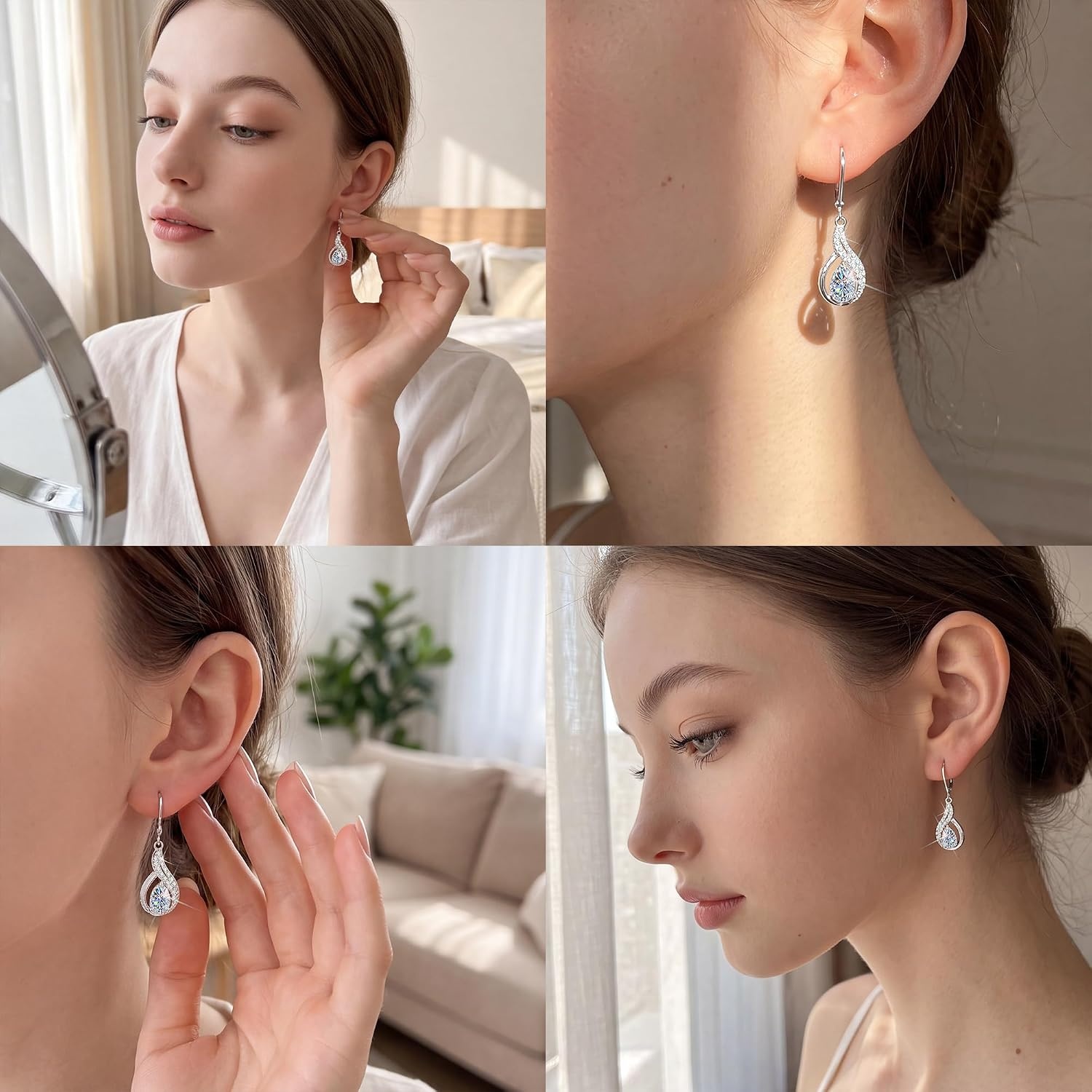 Gold Teardrop 2ct Moissanite Diamond Dangle Earrings for Women Jewelry | vvs moissanite leverback hypoallergenic D color pear cut lab grown created diamond dangly dangling trendy jewelry gifts(Silver 2.0ct(1ct*2))