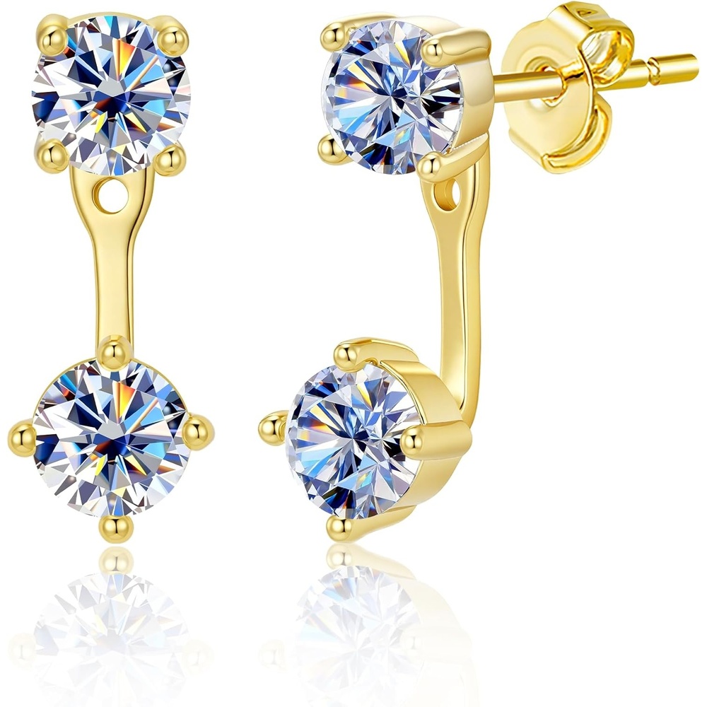 Moissanite Earrings Jacket for Women,925 Sterling Silver Diamond Stud Earrings Hypoallergenic 14k Gold Moissanite Earring Jackets for Studs Jewelry Gifts Lab Created Diamonds D Color VVS1(Gold B-2.0ct (0.5*4))