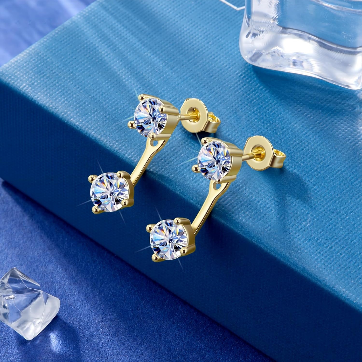 Moissanite Earrings Jacket for Women,925 Sterling Silver Diamond Stud Earrings Hypoallergenic 14k Gold Moissanite Earring Jackets for Studs Jewelry Gifts Lab Created Diamonds D Color VVS1(Gold B-2.0ct (0.5*4))