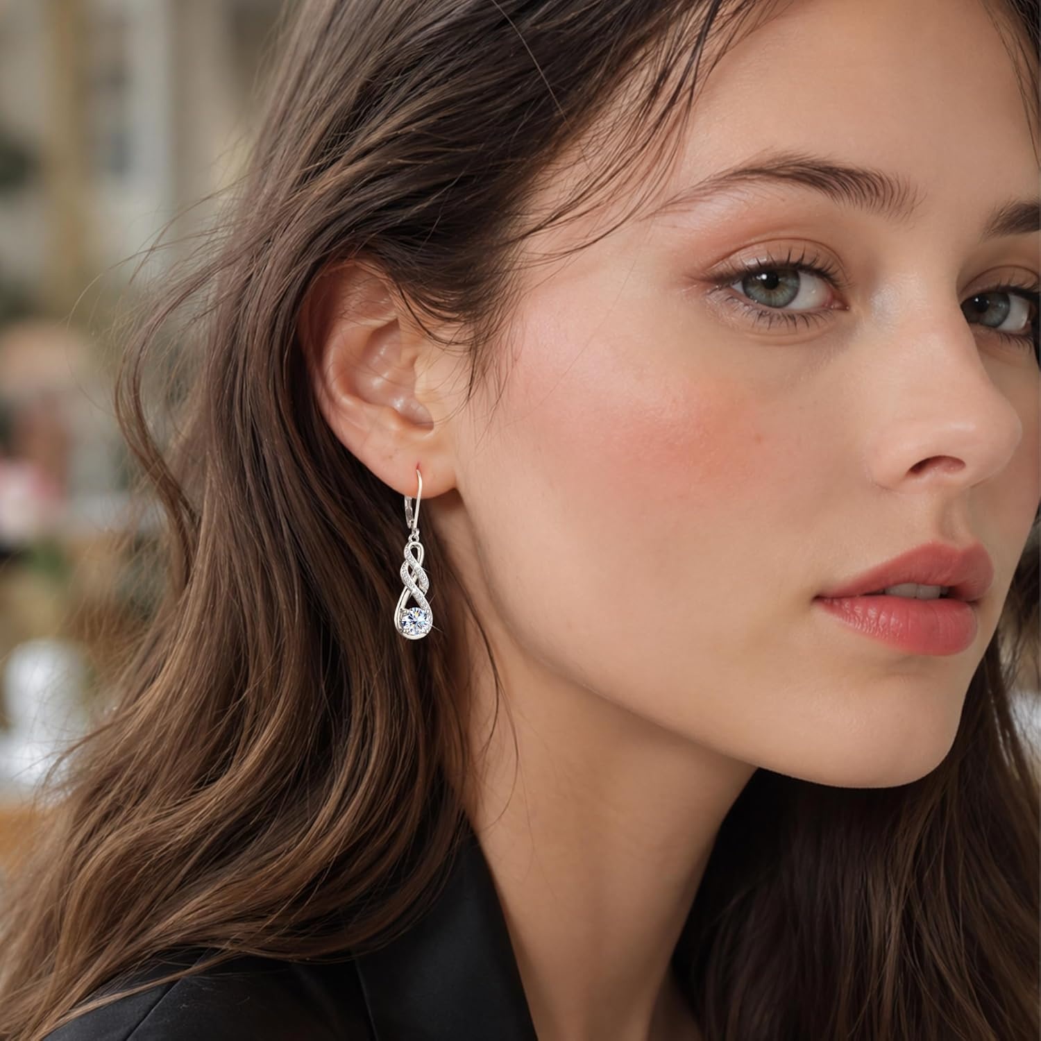 Moissanite Dangle Earrings, Silver Infinity Drop Earrings for Women, 14K Gold Plated Hypoallergenic Leverback Earring, 2ct D Color VVS1 Round Cut Lab Created Diamond Dangling Jewelry Gifts(2.0ct 1 pair (1.0ct*2)-6.5mm-silver)