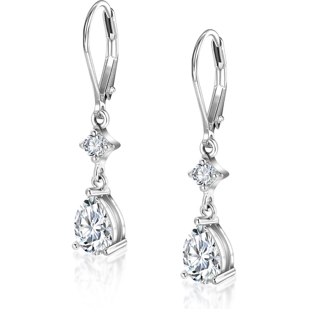 1.2ct Monissanite Dangle Earrings for Women D Color Lab Created Moissanite Teardrop Dangle Drop Earrings Hypoallergenic French Leverback Earings