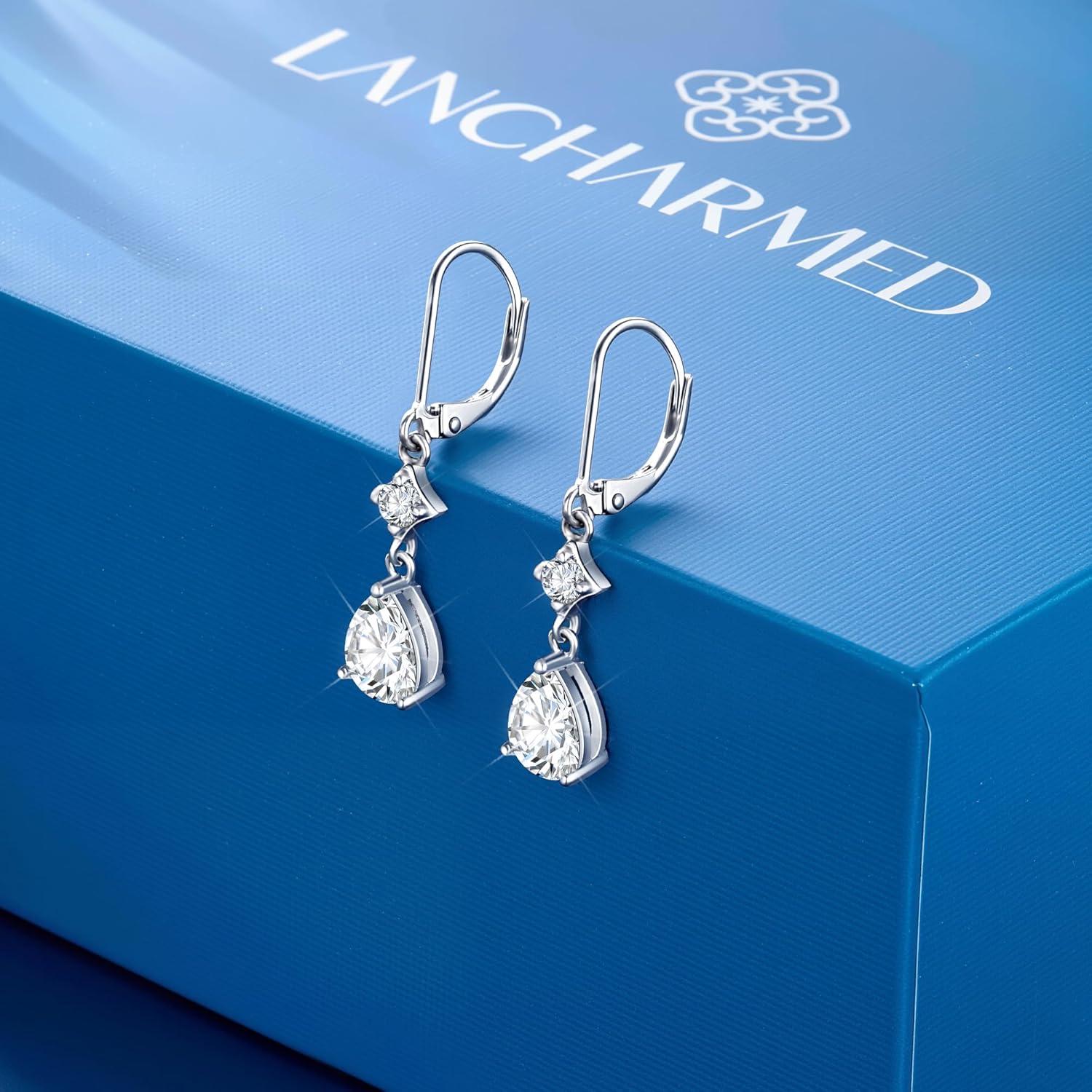 1.2ct Monissanite Dangle Earrings for Women D Color Lab Created Moissanite Teardrop Dangle Drop Earrings Hypoallergenic French Leverback Earings