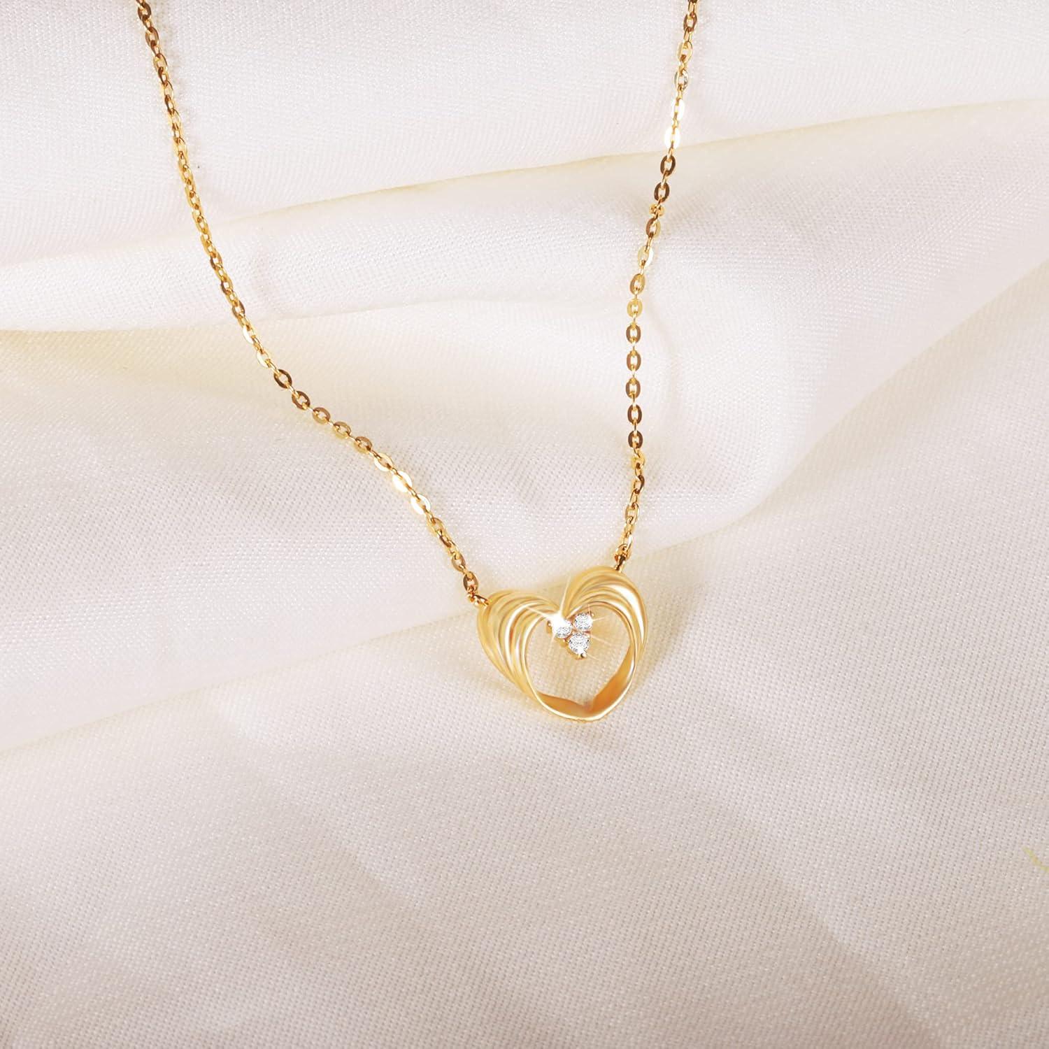 LANCHARMED Solid 14K Yellow Gold Heart Pendant Necklace for Women Dainty Small AAAAA CZ Heart Necklace for Her