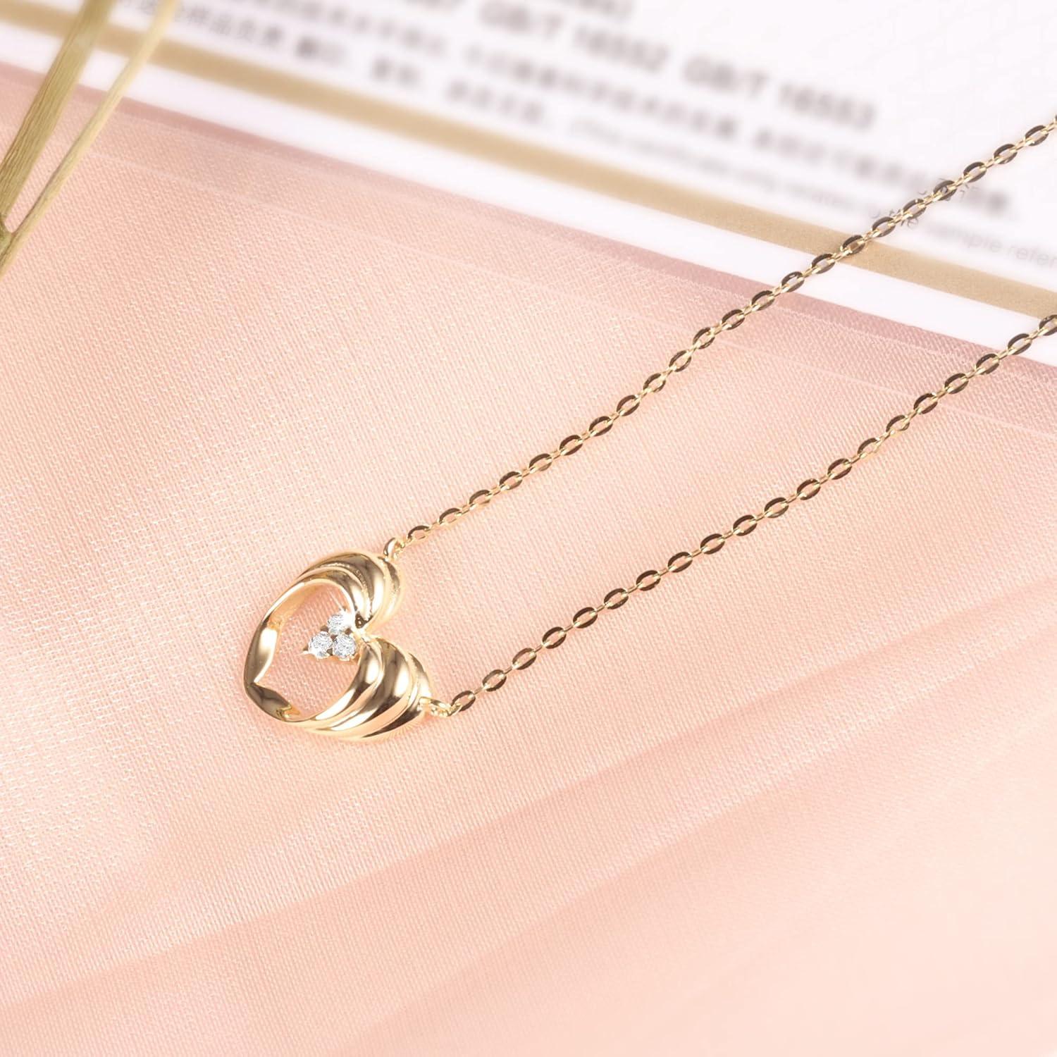 LANCHARMED Solid 14K Yellow Gold Heart Pendant Necklace for Women Dainty Small AAAAA CZ Heart Necklace for Her
