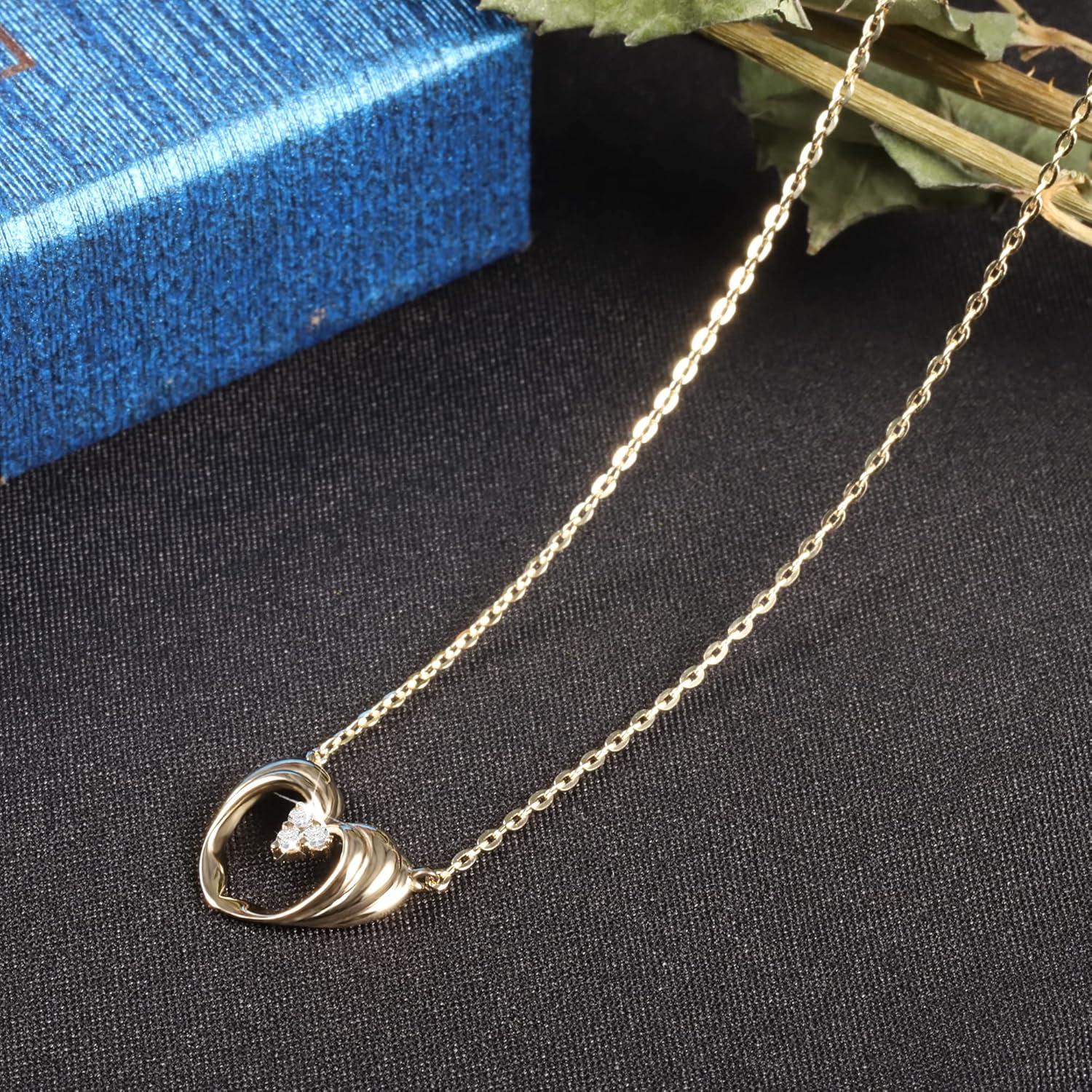 LANCHARMED Solid 14K Yellow Gold Heart Pendant Necklace for Women Dainty Small AAAAA CZ Heart Necklace for Her