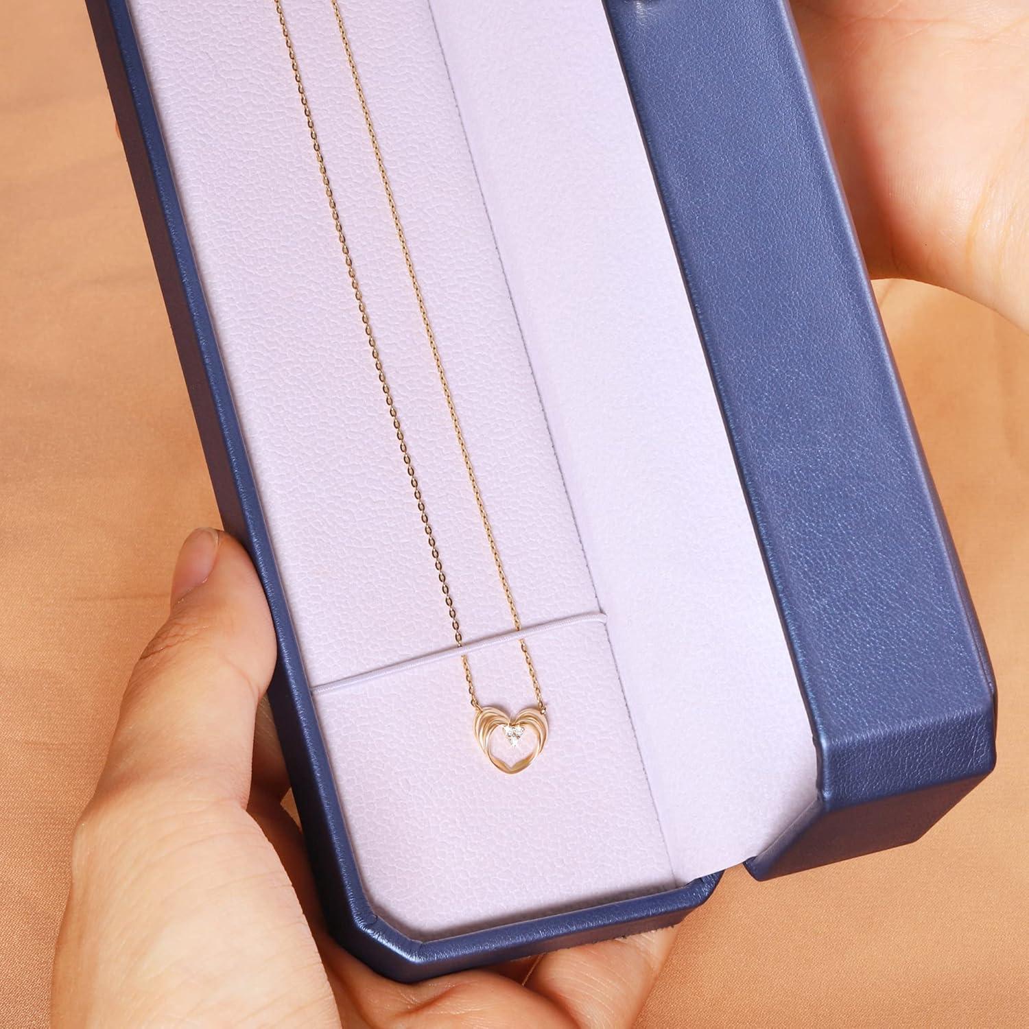 LANCHARMED Solid 14K Yellow Gold Heart Pendant Necklace for Women Dainty Small AAAAA CZ Heart Necklace for Her
