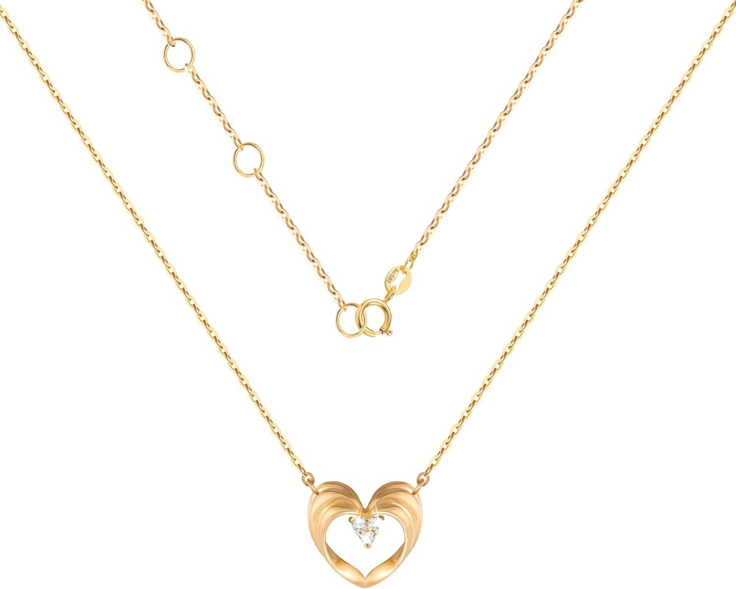 LANCHARMED Solid 14K Yellow Gold Heart Pendant Necklace for Women Dainty Small AAAAA CZ Heart Necklace for Her
