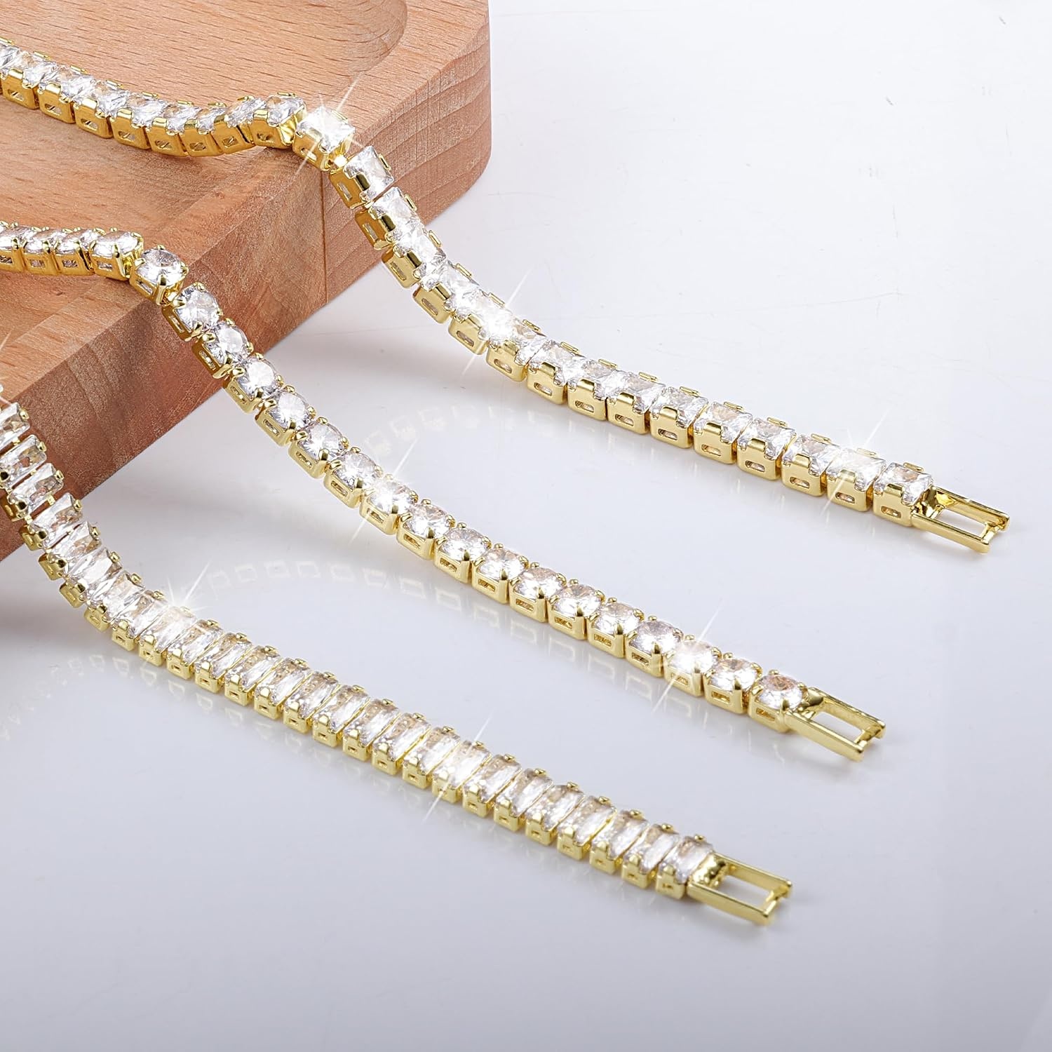 Silver Tennis Bracelets Set for Women 3Pcs Adjustable Tennis Bracelet(Gold)